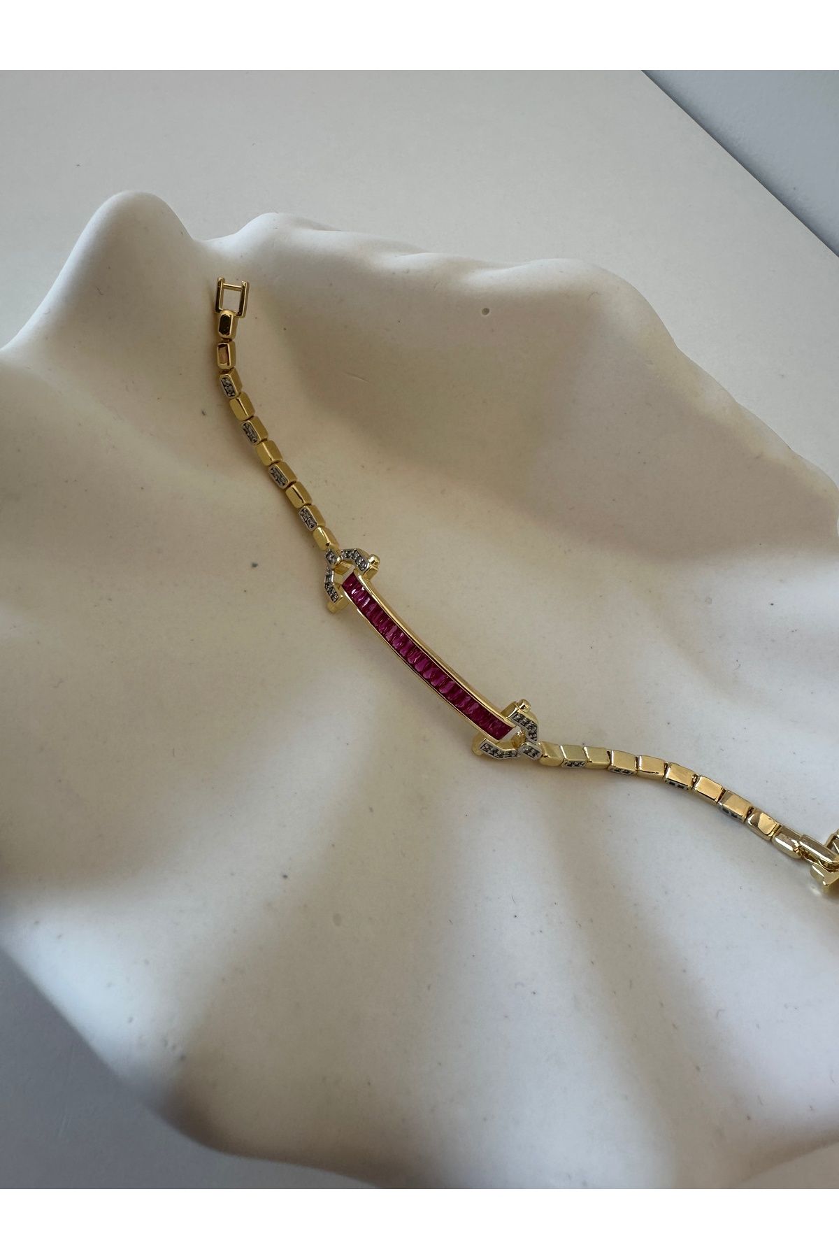 RONİ Pembe Zirkon Taşlı Gold Bileklik