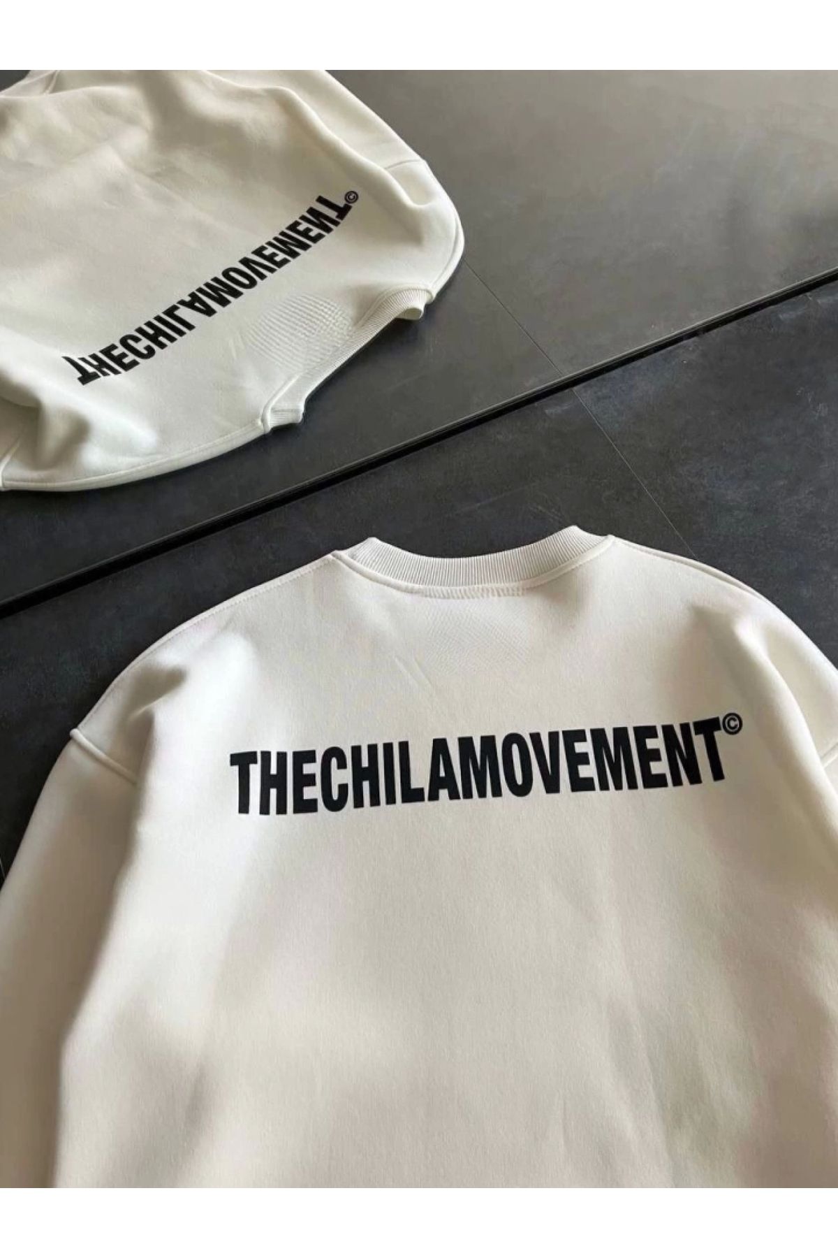 POLEXP Yumuşak Pamuklu Oversize Kış Sweatshirt - Beyaz