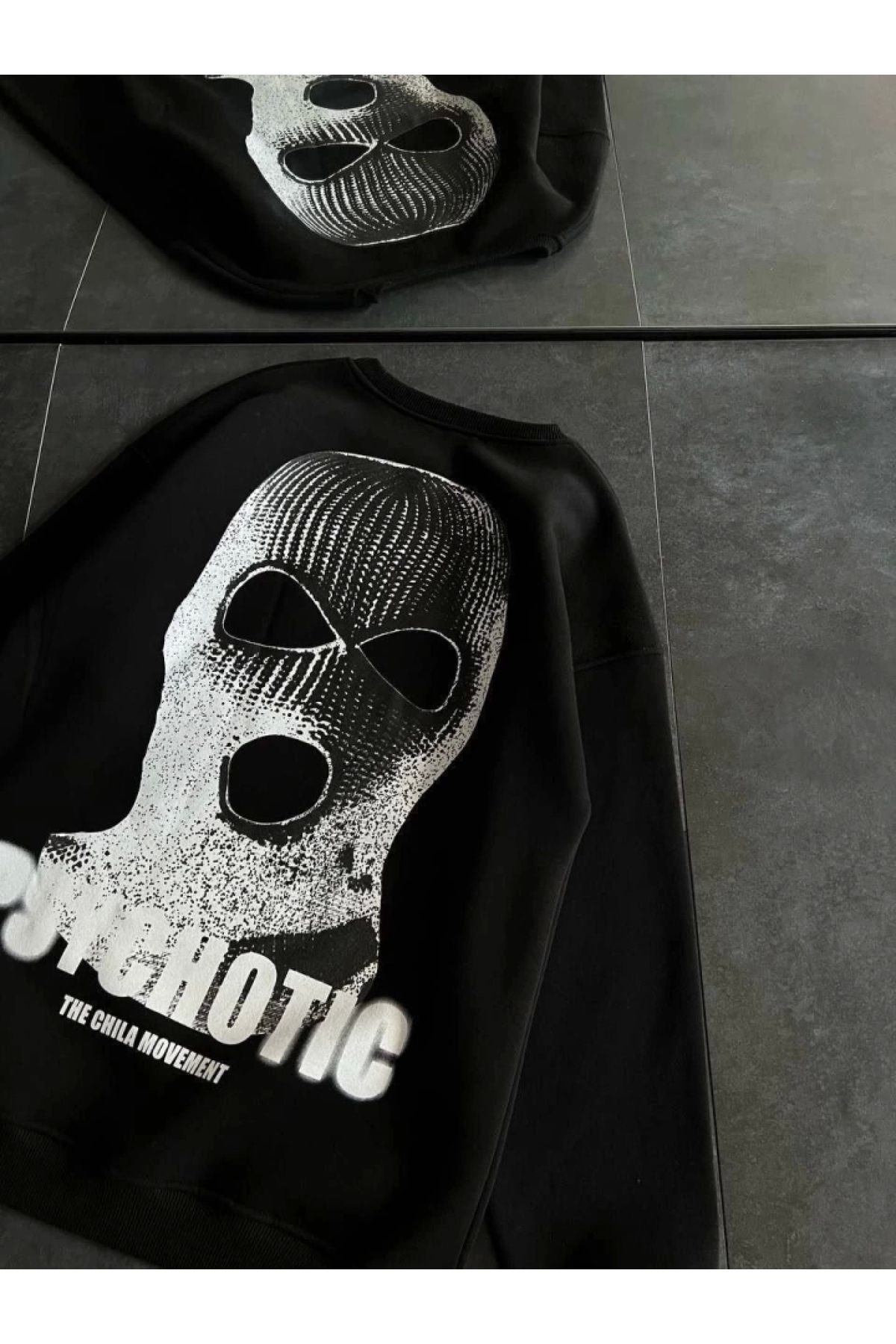 POLEXP Siyah Bisiklet Desenli Kışlık Sweatshirt