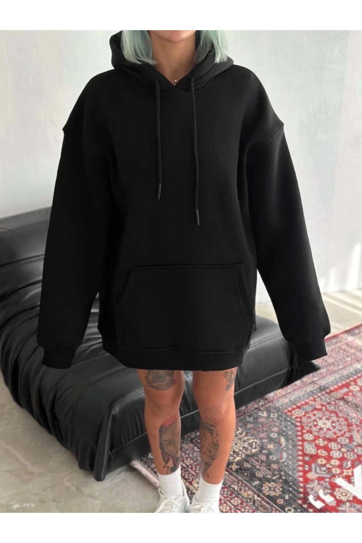 POLEXP Kapşonlu Basic Siyah Sweatshirt