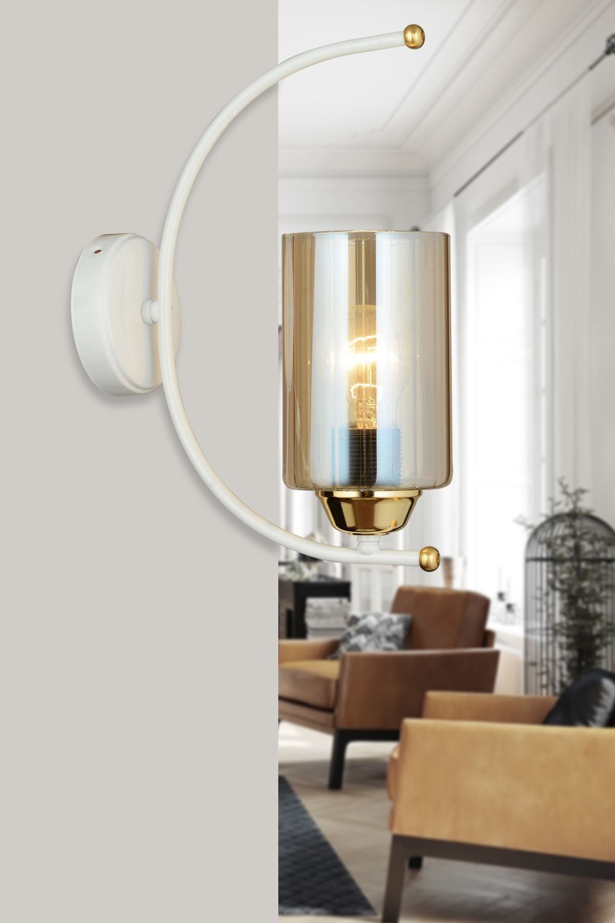 SerenityHaven Beyaz Bade Silindir Camlı Modern Aplik