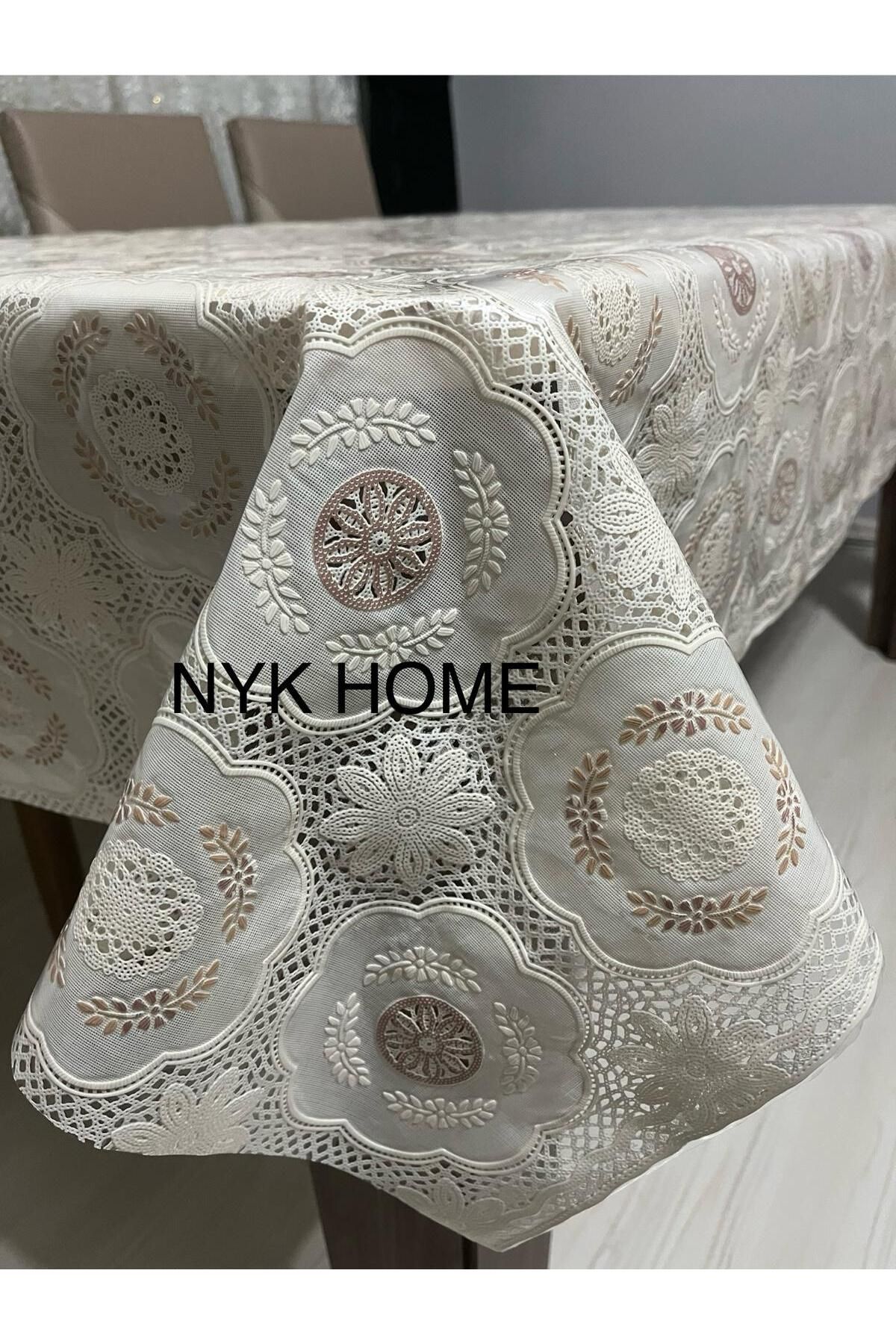 NYK HOME-Straw Pattern Luxury Pvc Wipeable Tablecloth All Colors and Sizes Cream Brown Color 2