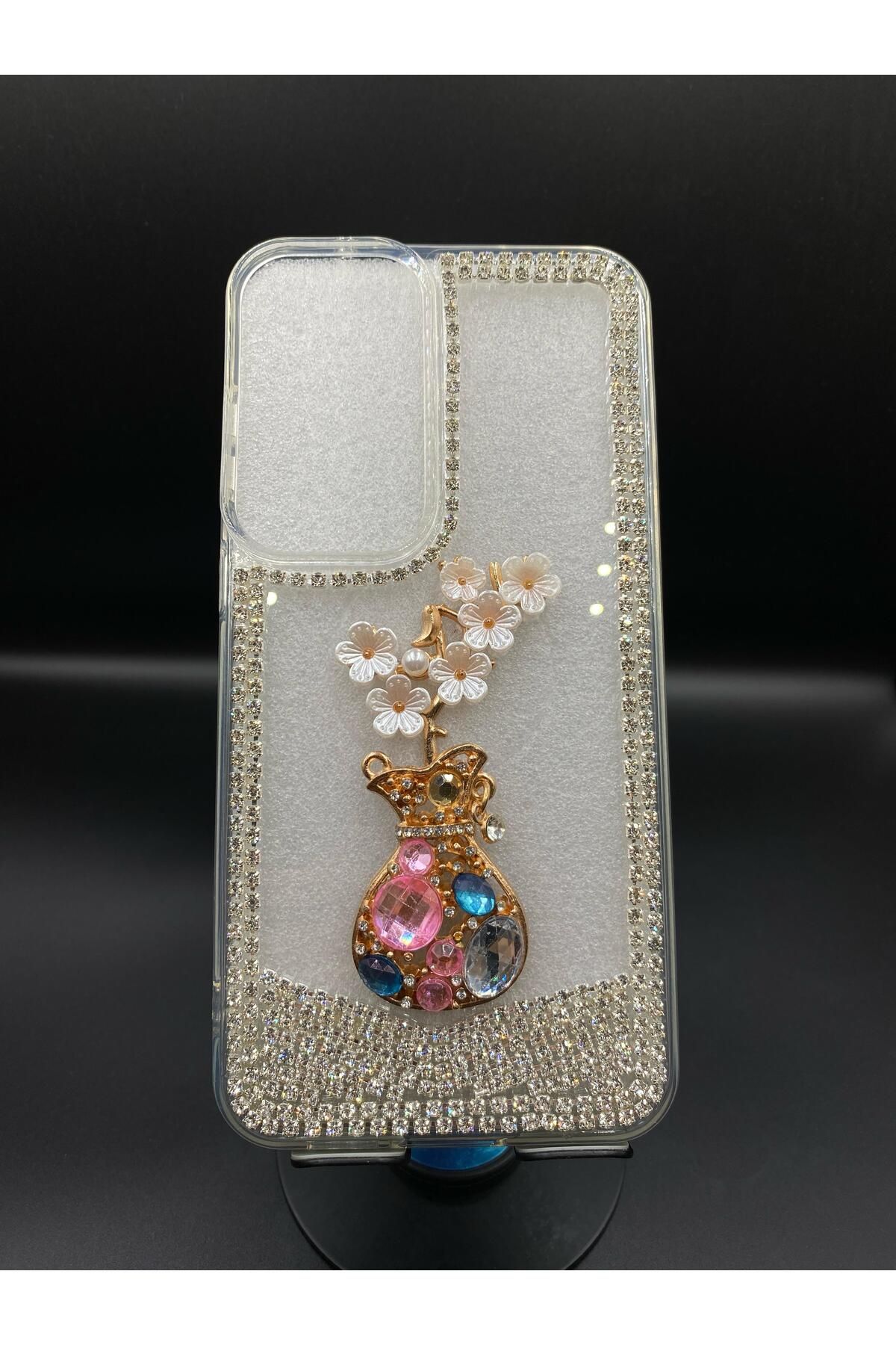 BotCase Iphone 15 PRO MAX Uyumlu Kadınlara Özel Işıltılı Şeffaf Şık ve Zarif Gold Taşlı İnci Detaylı Kılıf