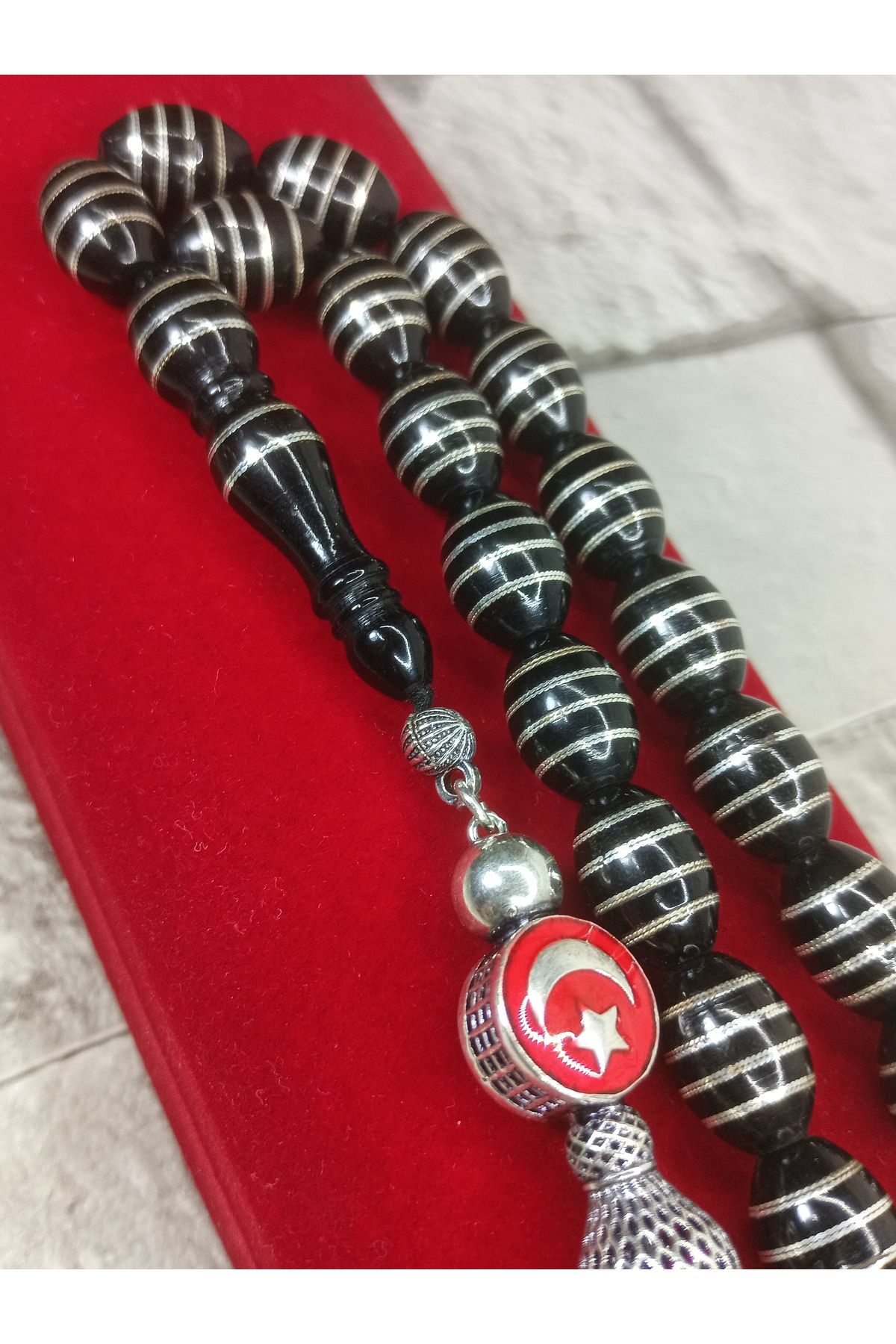 Tasarım 925 AYAR AĞIR GÜMÜŞ İŞLEME SİYAH KUKA TESBİH