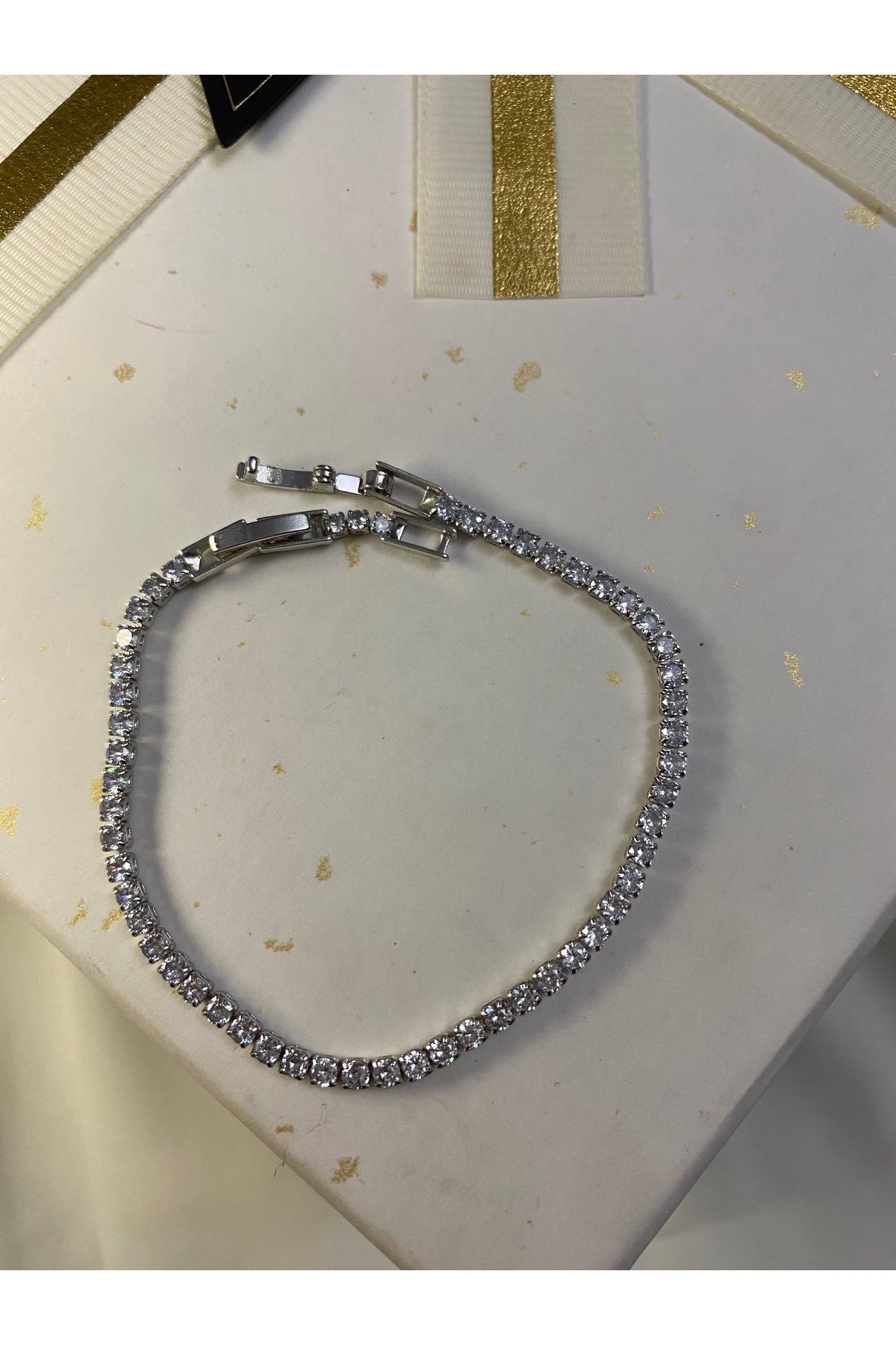 asem jewelry ZİRKON TAŞLI GÜMÜŞ RENK SU YOLU ÇELİK BİLEKLİK
