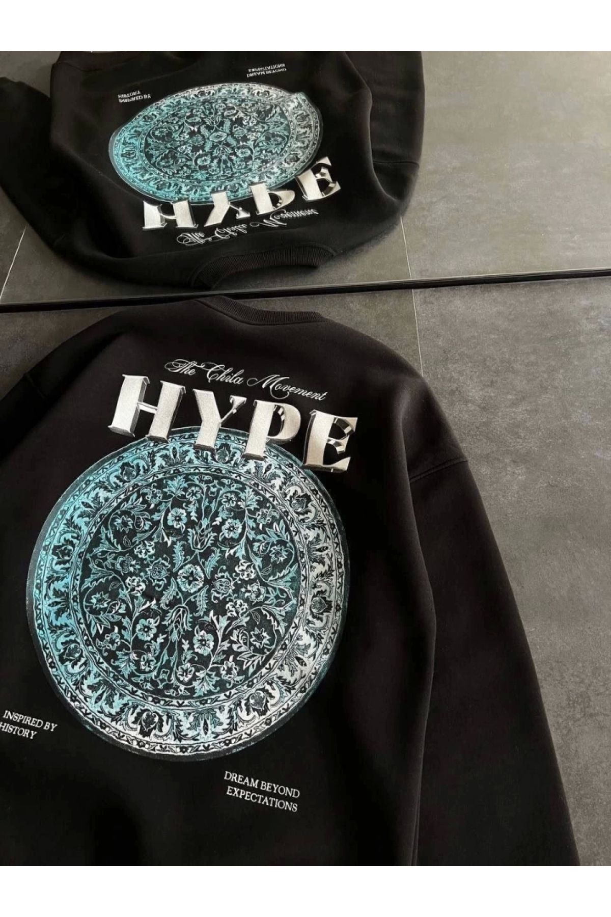POLEXP Siyah Bisiklet Yaka Baskılı Sweatshirt