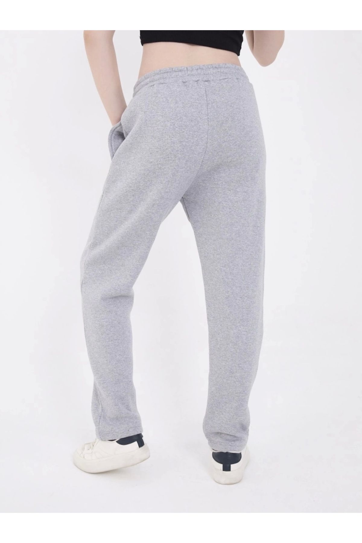 POLEXP Gri Oversize Baskılı Paça Eşofman Pantolon