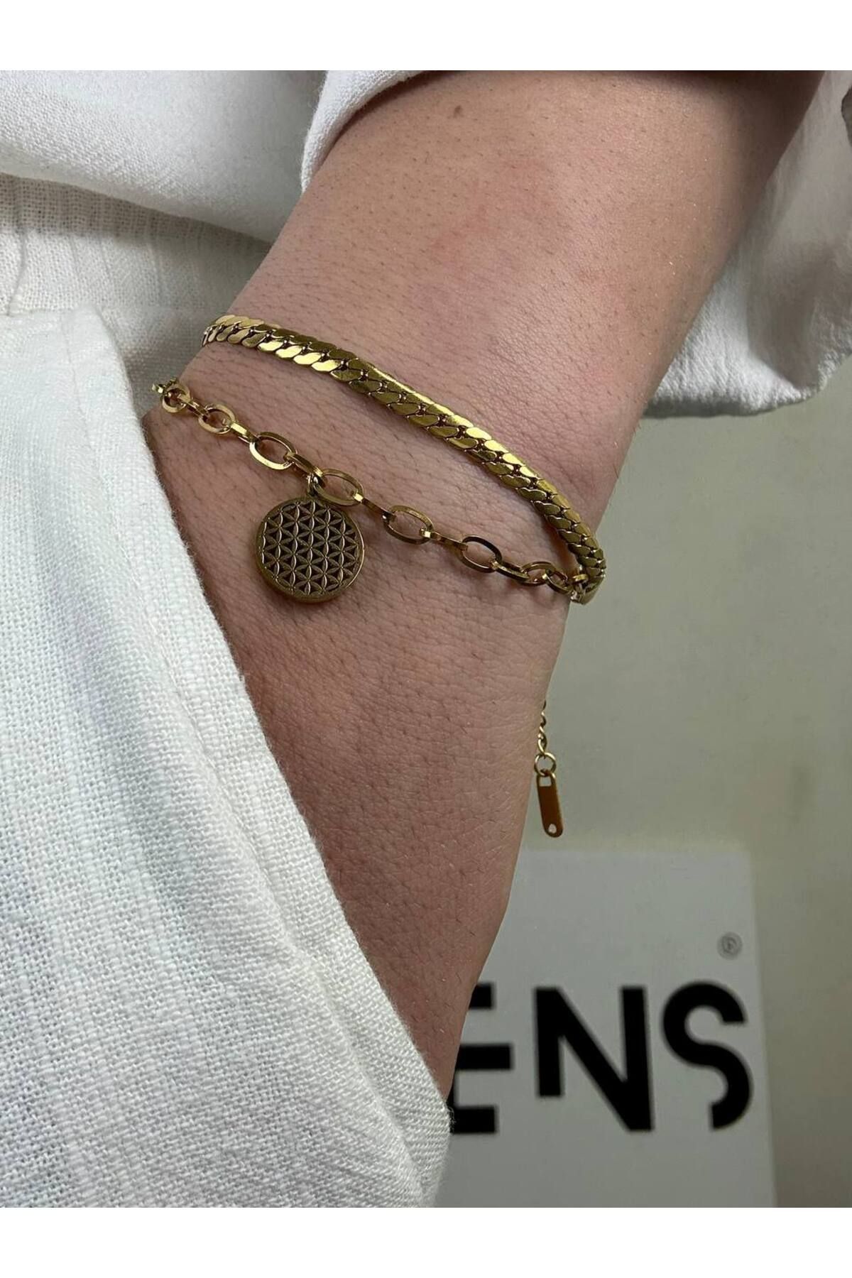 Arvens Gold Erkek İkili Zincir Bileklik Kadın Paslanmaz Çelik Renk Atmaz Unısex Kararmaz Çelik Bileklik