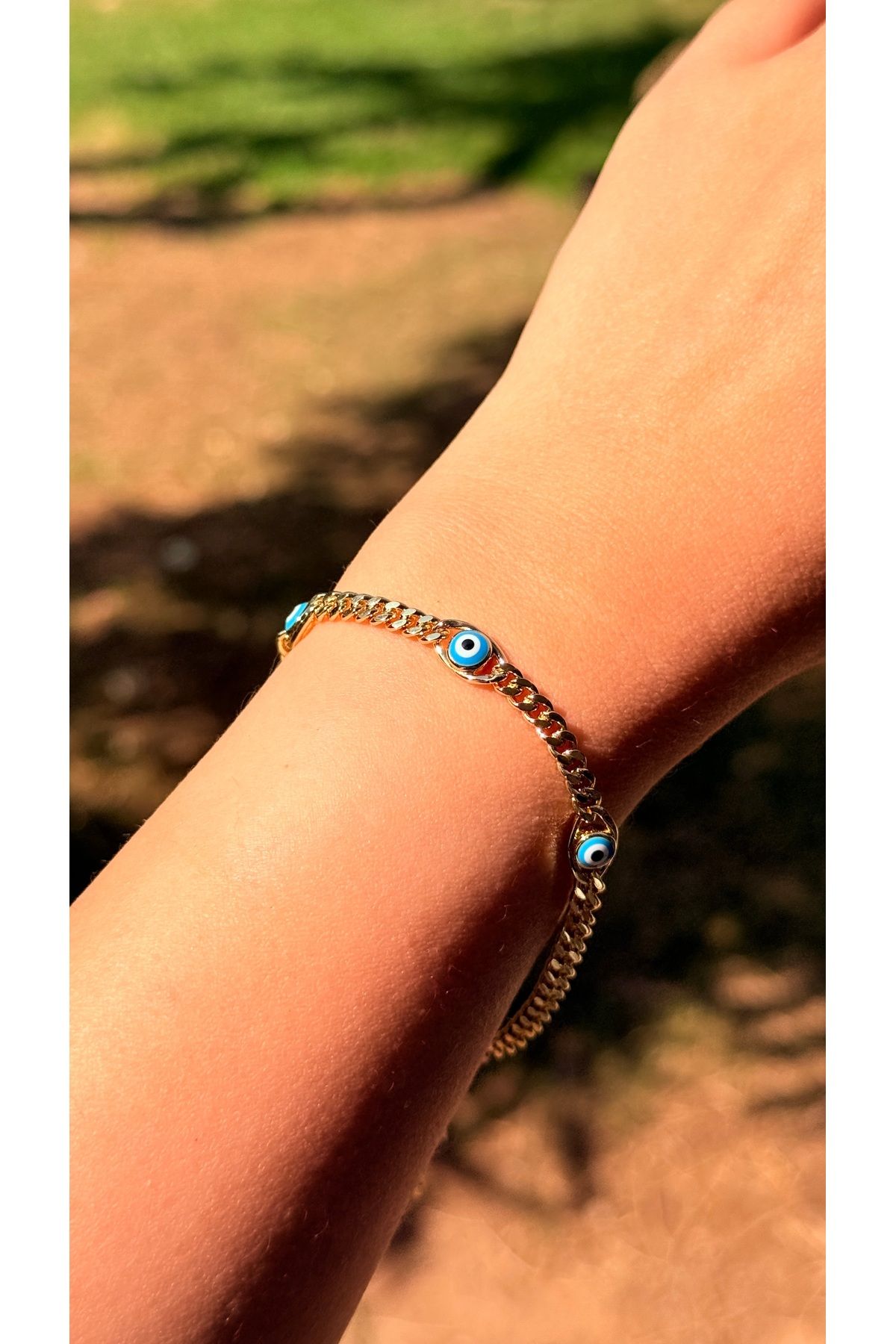 Moonjy Çelik Gold Nazar Boncuklu Luna Eye Chain Bileklik