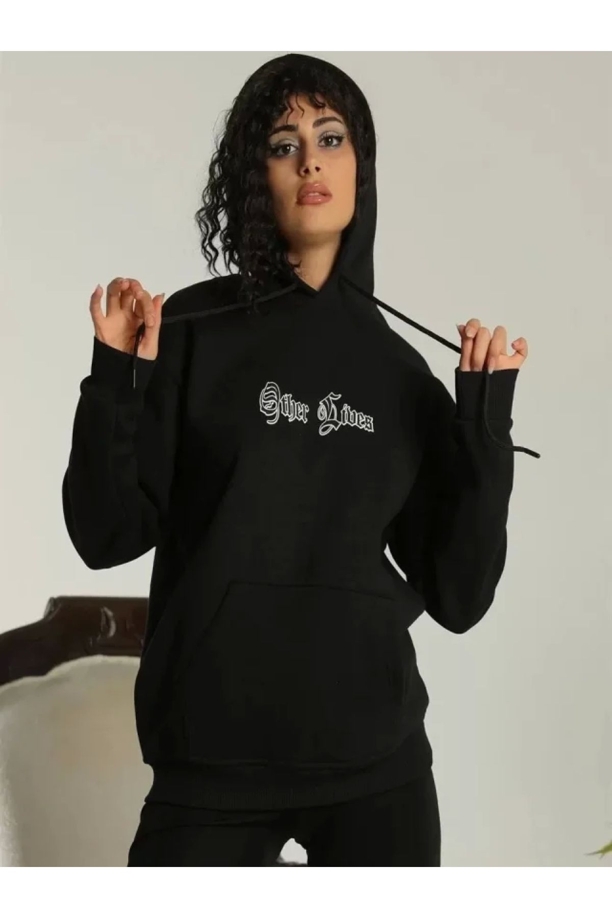 POLEXP Oversize Kapüşonlu Siyah Sweatshirt