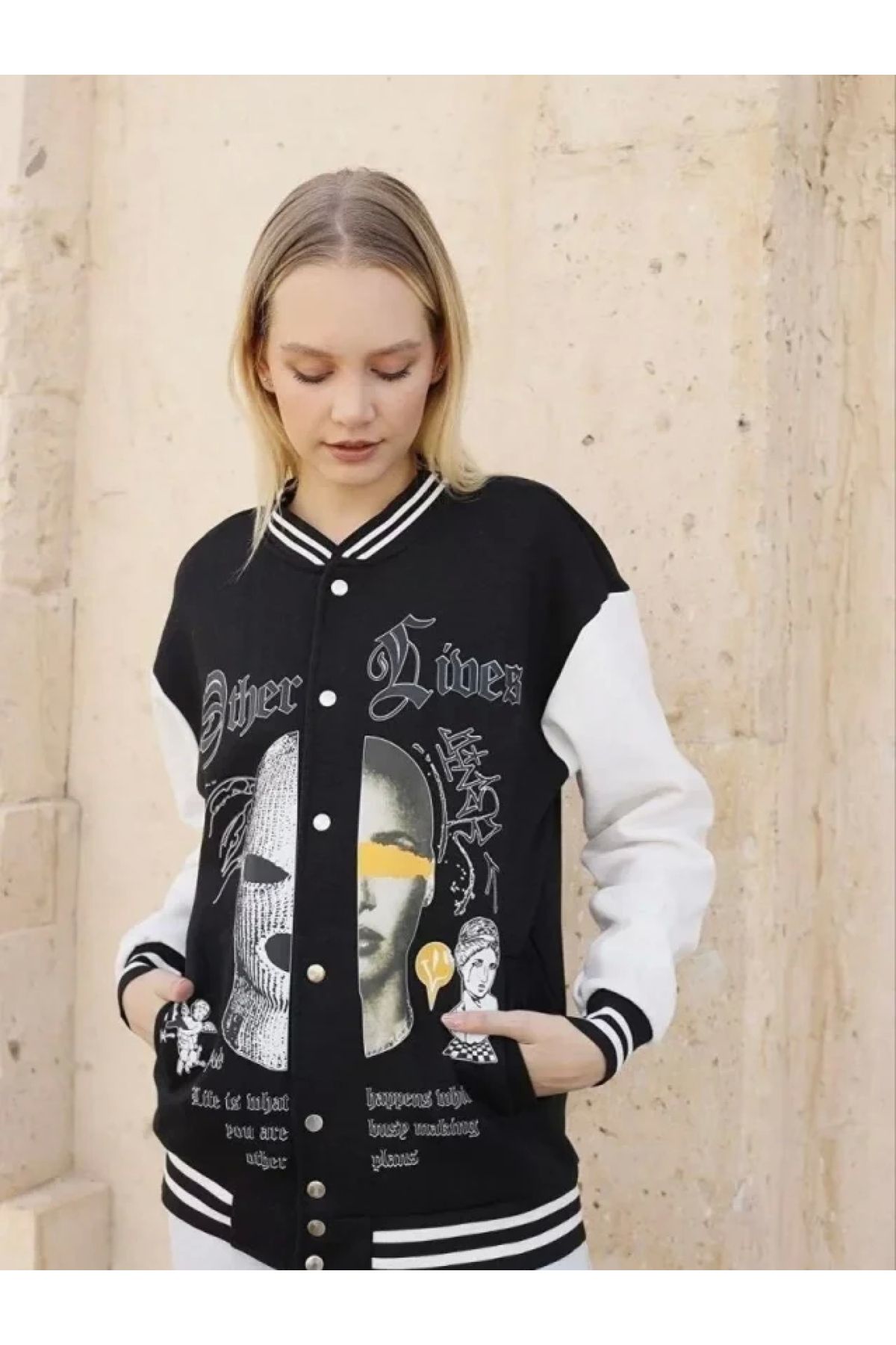 POLEXP Siyah Oversize Kolej Ceket - Modaya Uygun Şıklık