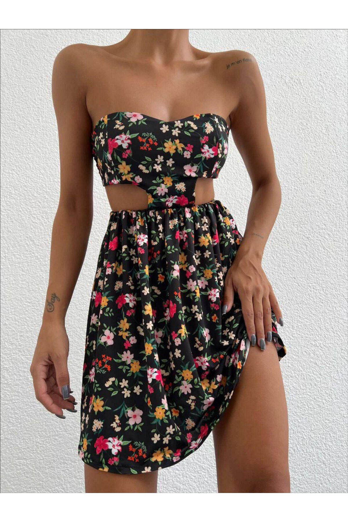 MODA STRAPLEZ BAĞCIKLI KLOŞ ELBİSE