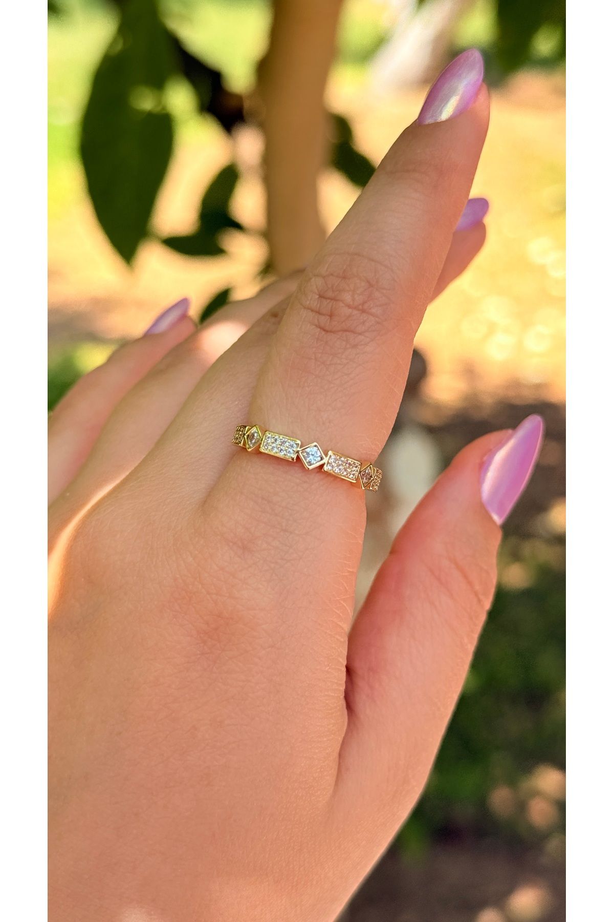Moonjy Çelik Gold Zirkon Taşlı "Diamond Rhythm" Ayarlanabilir Yüzük