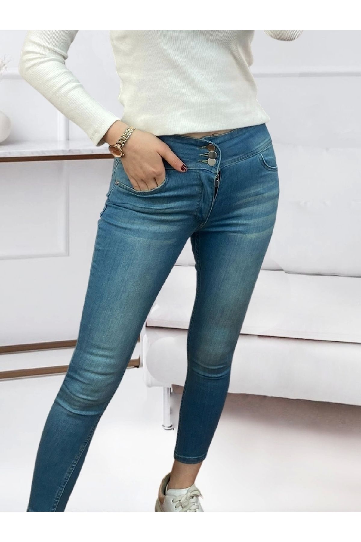 POLEXP Elastik Bel Detaylı Skinny Jean Pantolon