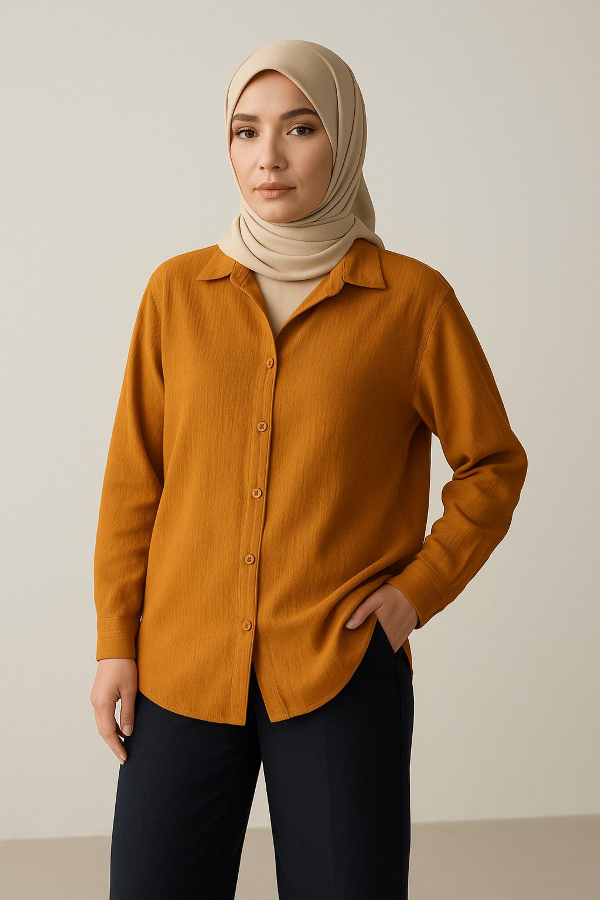 Paw Garage Kadın Olivia Oversize Pamuklu Bürümcük Kumaş Yazlık Tesettür Gömlek