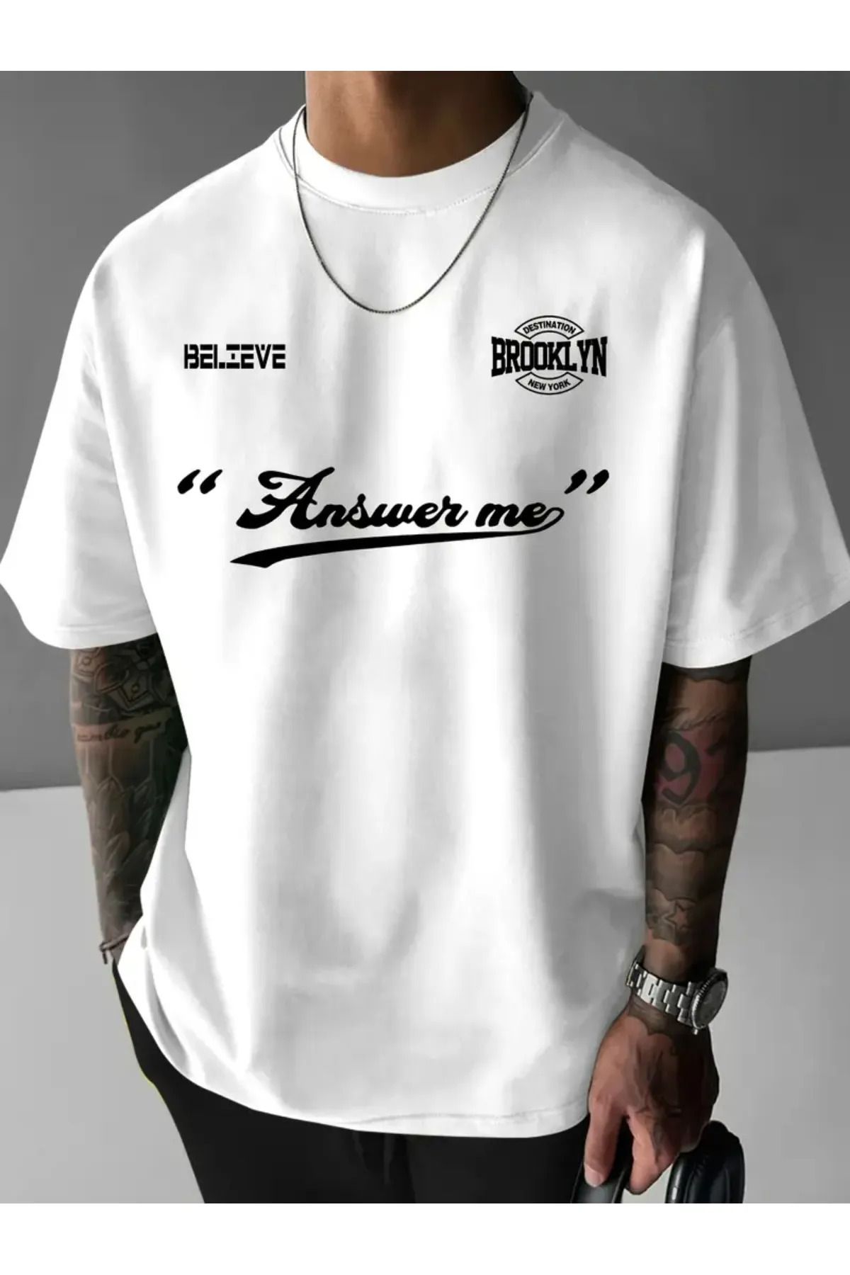 Koklonmoda Unisex Answer Me Baskılı Oversize T-Shirt