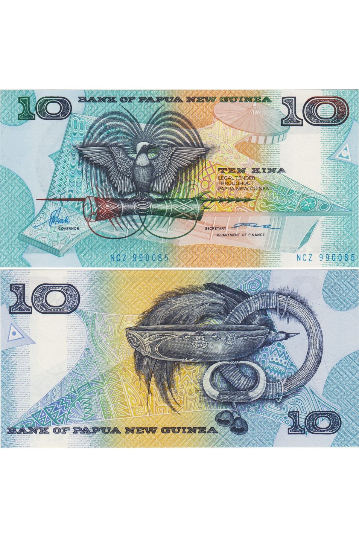 Banknoting PAPUA YENİ GİNE 10 KİNA 1995 pick 9c. NADİR TARİH ve İMZA. ÇİL KONDİSYON.