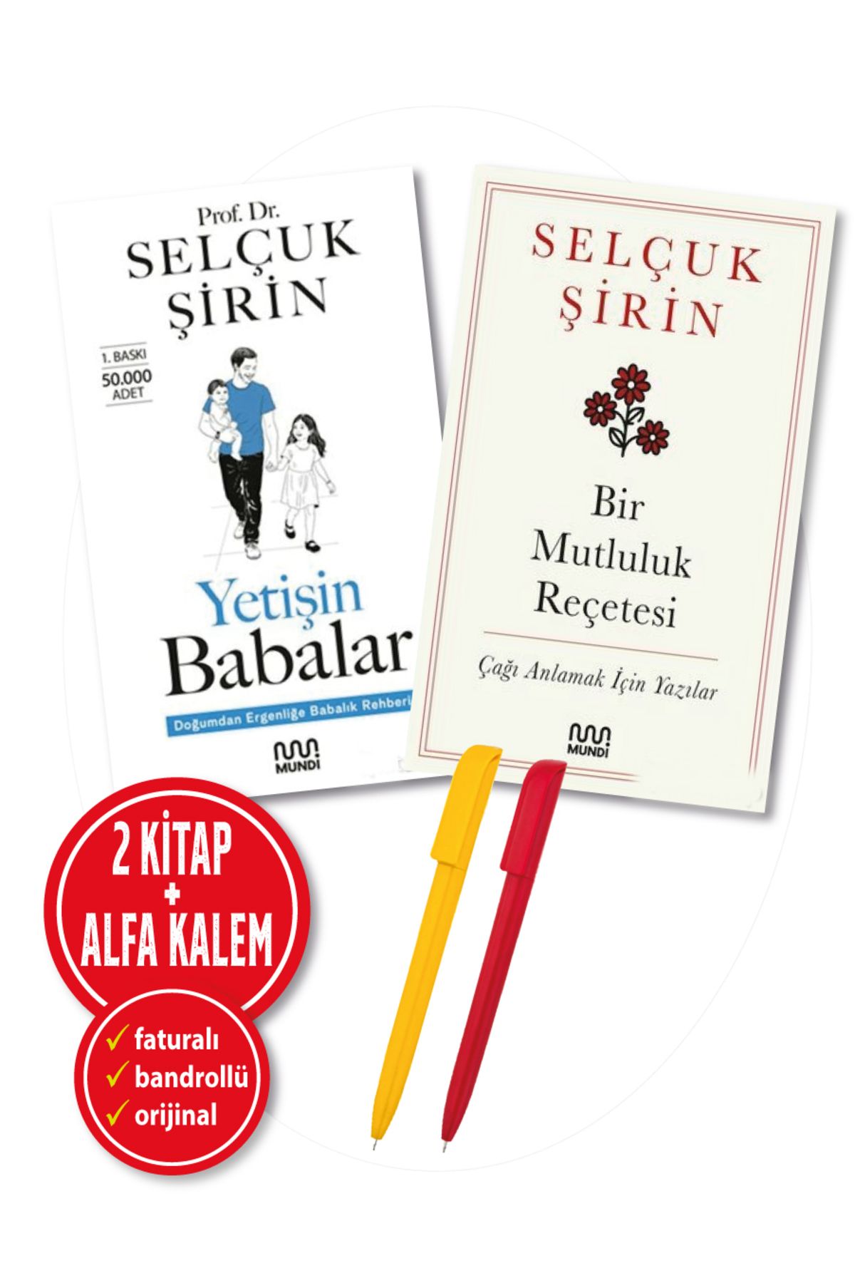MUNDİ Alfa Kalem+ Selçuk Şirin 2 Kitap(Yetişin Babalar+Bir Mutluluk Reçetesi) Aile YENİ Mundi