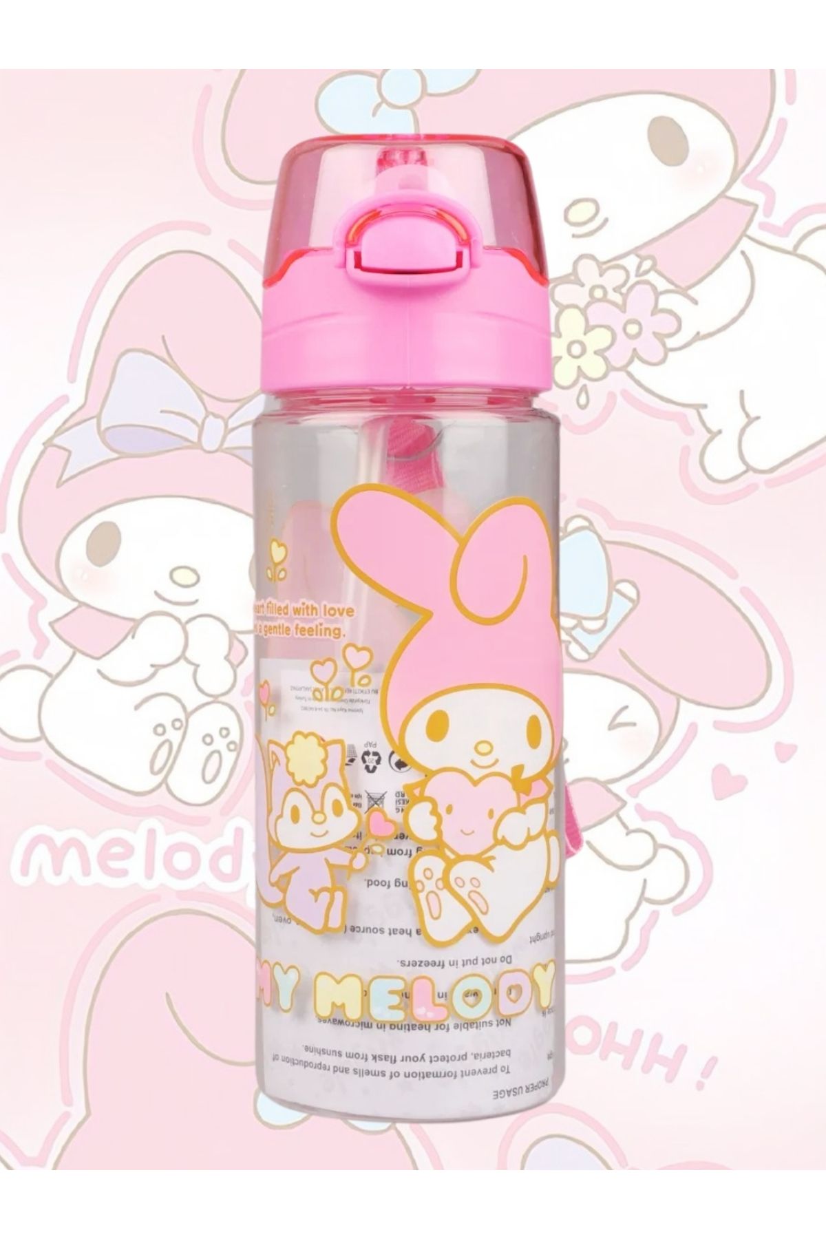 ÖZ OFİS Lisanslı My Melody 500ml Pipetli Kilitlenebilir Kapak Matara