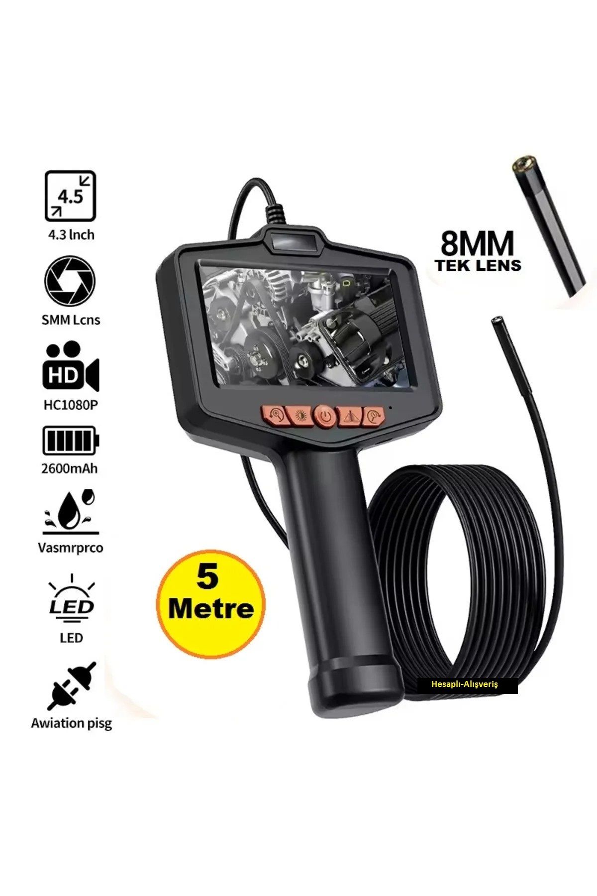 Hesapli Alisveris 4.3 İnç Ekran 5 Metre Endüstriyel Endoskop HD Yılan Kamera (Tek Lens 8 LED Işık)