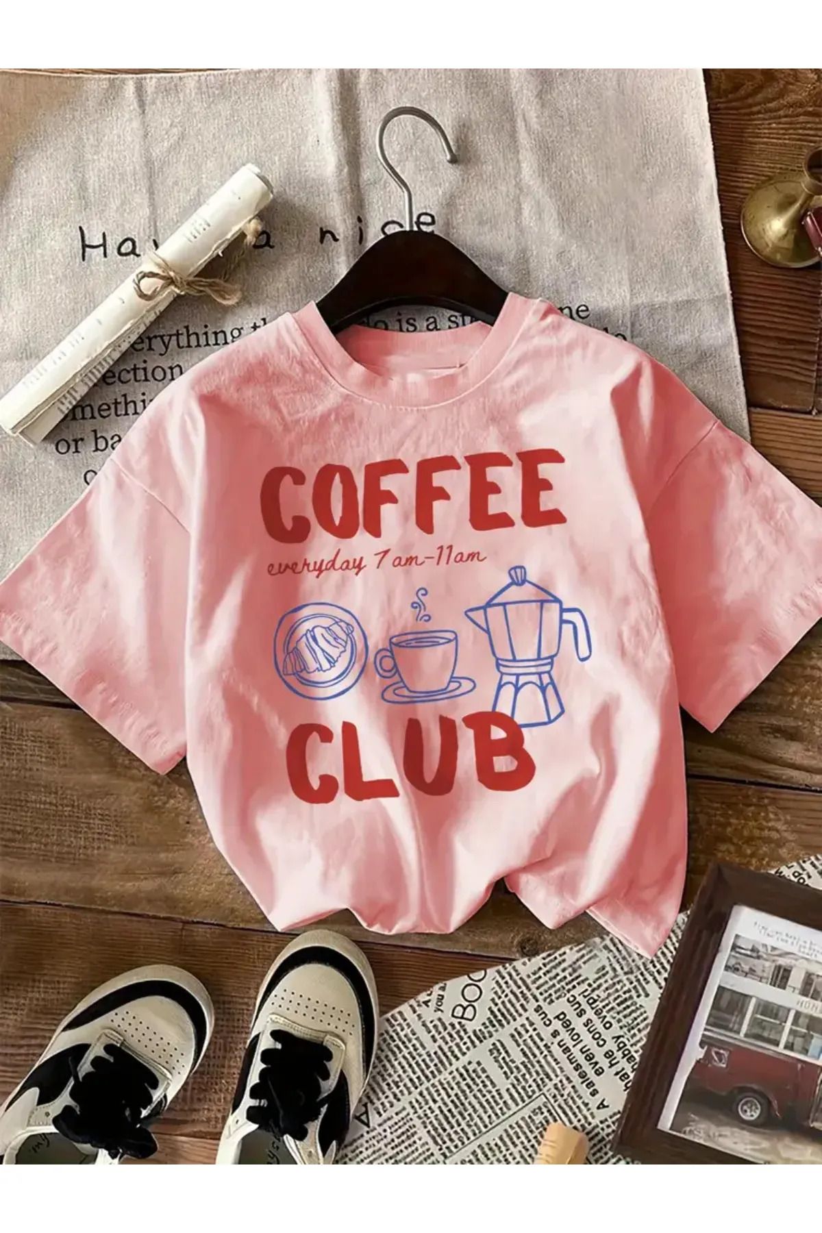 Koklonmoda Unisex Coffee Club Baskılı Oversize T-Shirt