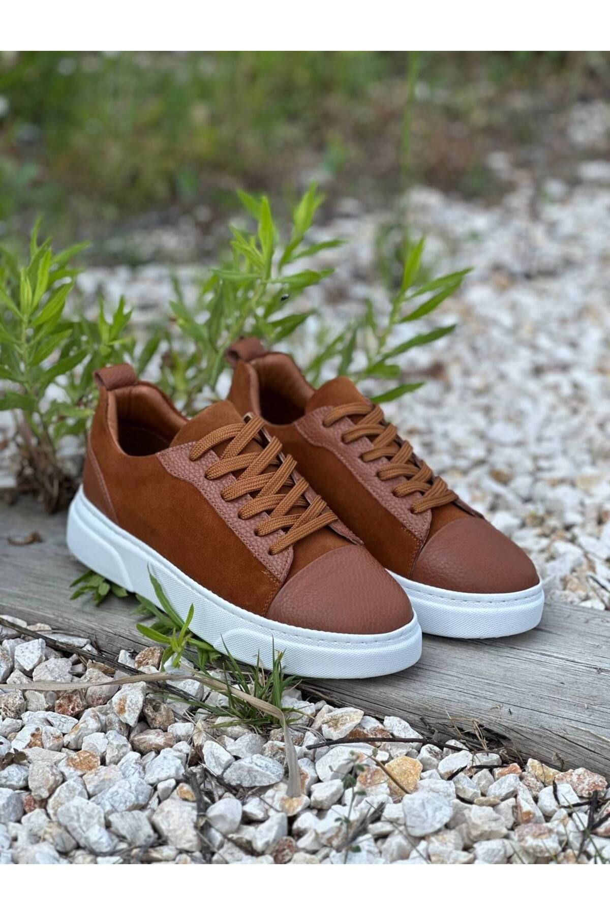 DERWARDEIN Kahverengi Taba Süet Erkek Spor Ayakkabı Hakiki Deri - Günlük Sneaker Modeli