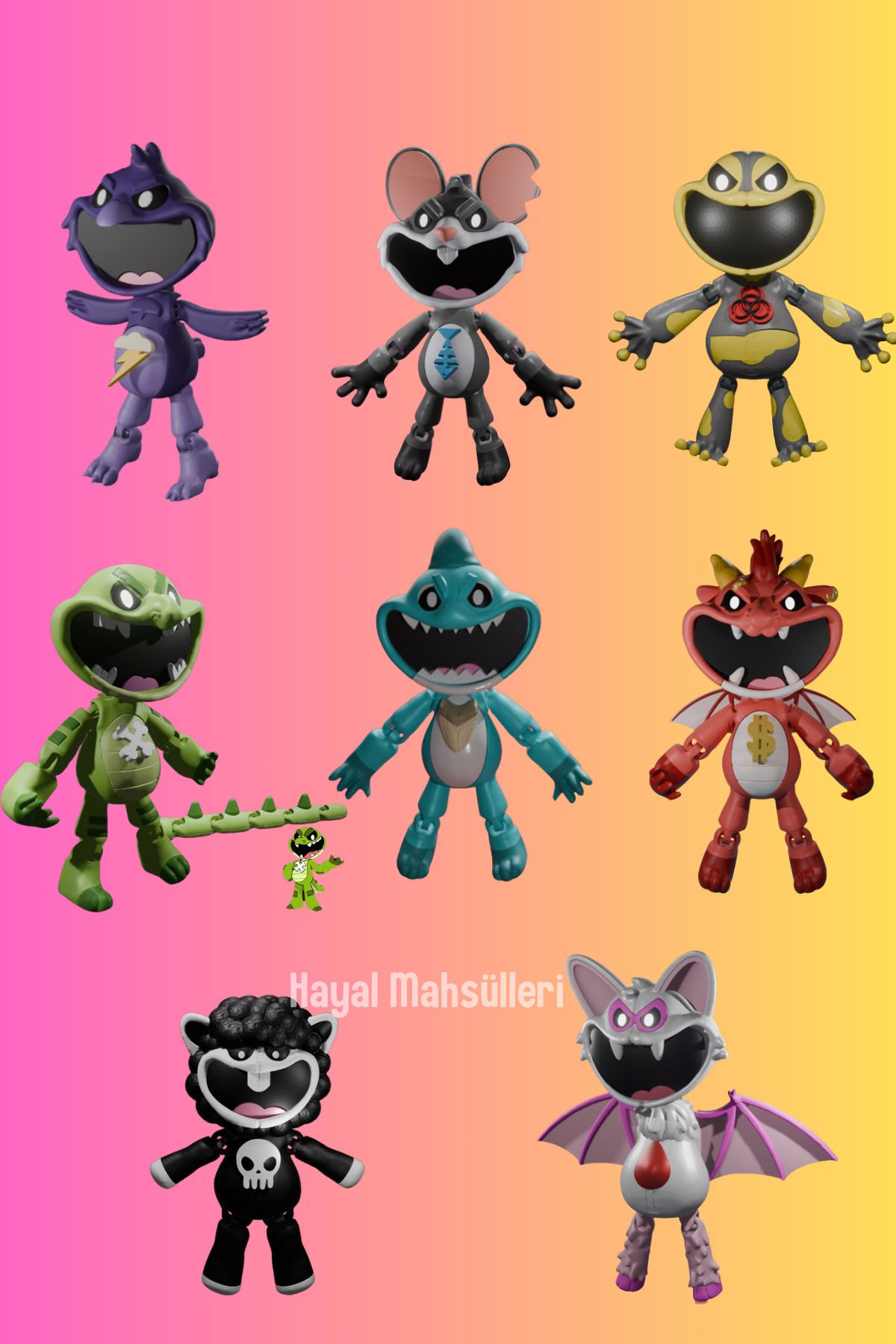 mimo Nightmare Critters 8’li Dev Set 15 CM Poppy Playtime Oyuncak Catnap Figür