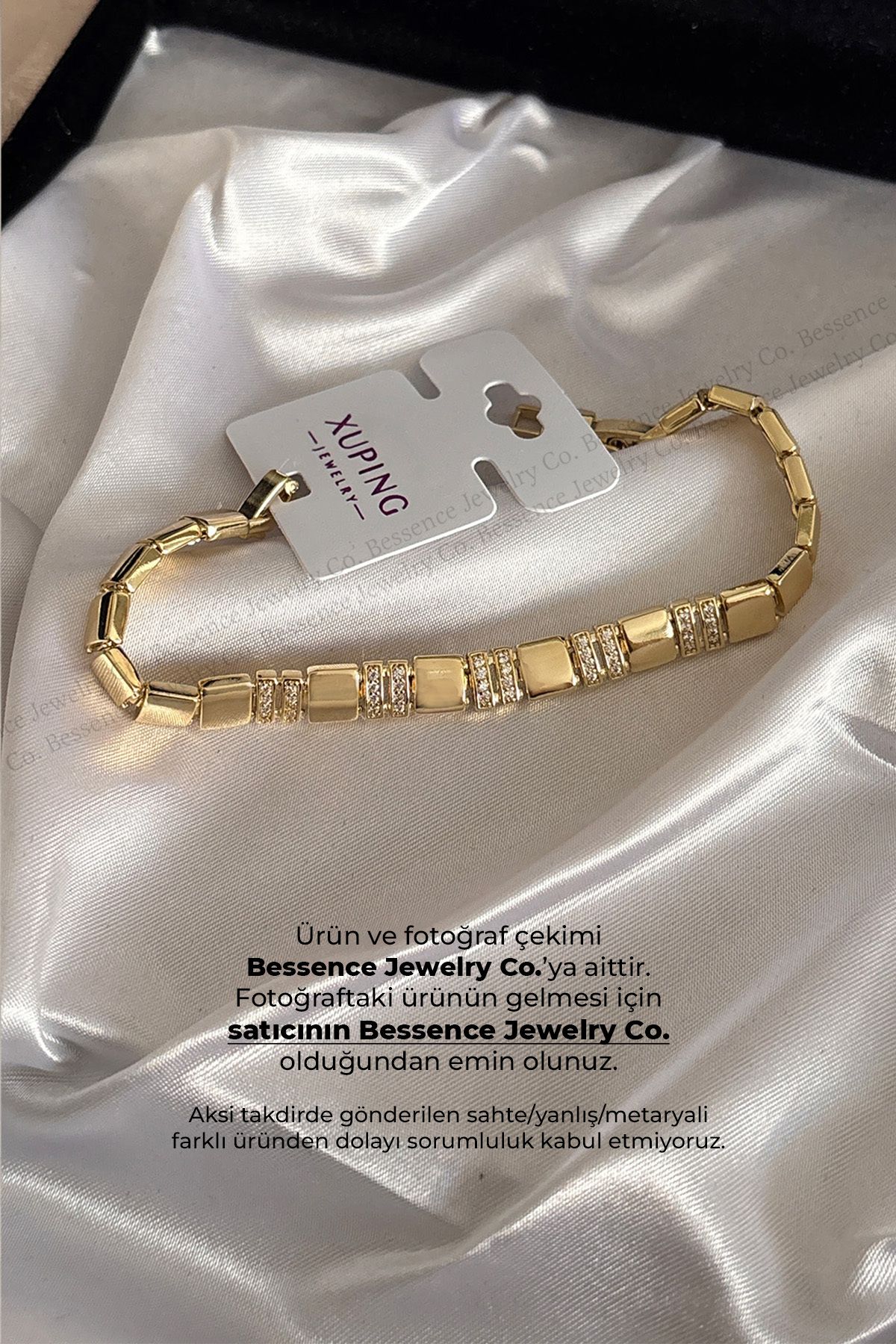 Bessence Jewelry Co Xuping Zirkon Taşlı Kare 14K Gold Bileklik