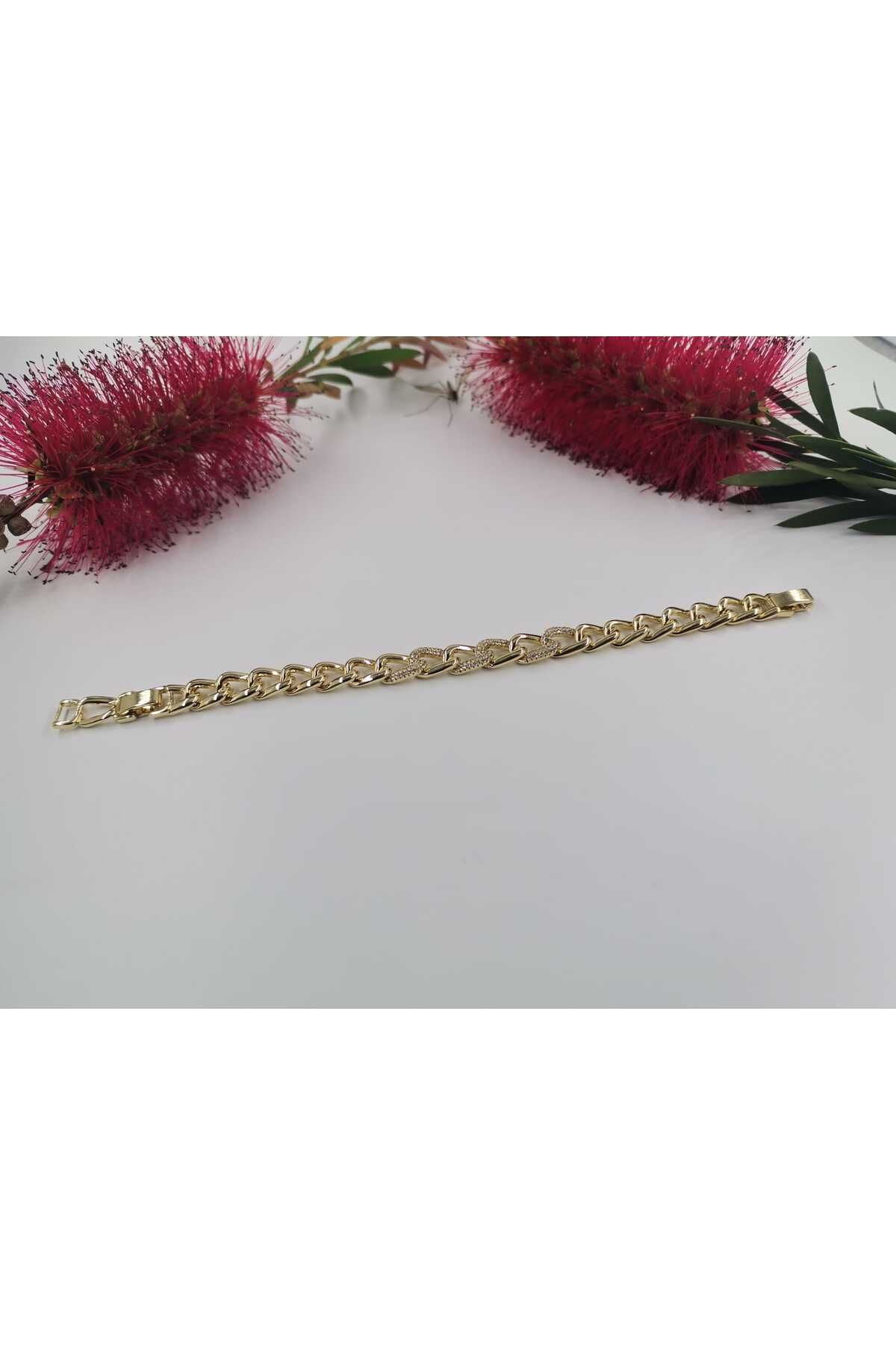 Wibex accessory 14.K Altın Kaplama Zirkon Taşlı Bileklik (Not. Ürünün 2.cm Daraltması Mevcut)