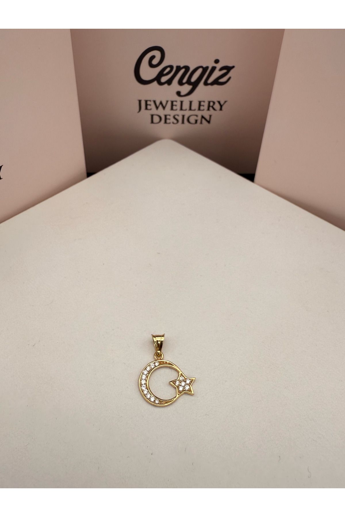 cengizjewellery 14 Ayar Taşlı Ay Yıldız Türk Bayrağı Kolye Ucu