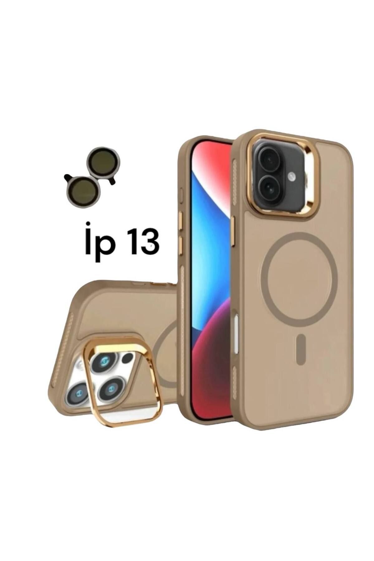 Bruntoo BR Apple İphone 13 Uyumlu Mat Serisi Standlı Kapak Magsafe Kılıf +Lens Koruma .
