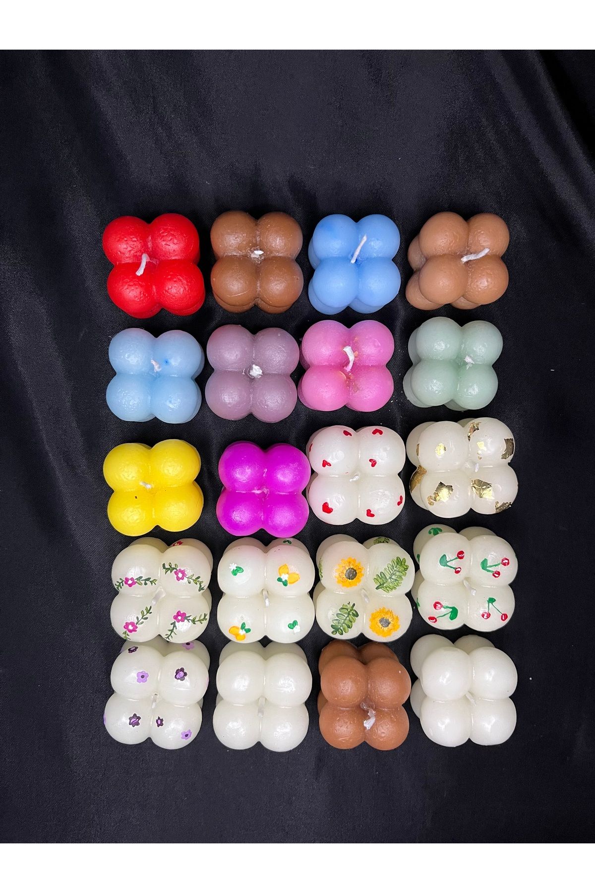 Nis Candle More 20'li renkli desenli bubble mum seti