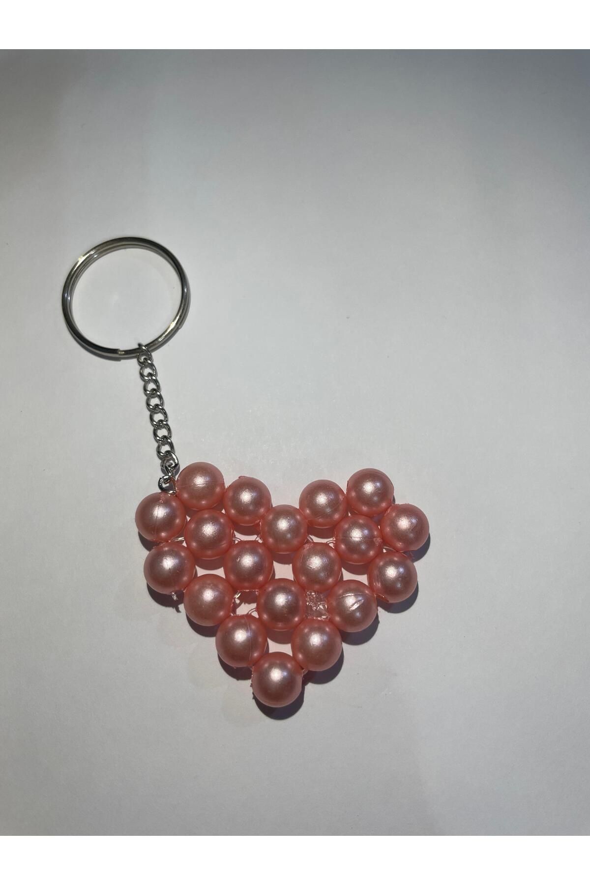 HEDİYE MAĞAZASI İnci Boncuklu Kalp Anahtarlık (8mm) Düğün, Nişan, Sünnet, Doğum Günü (10 Adet)