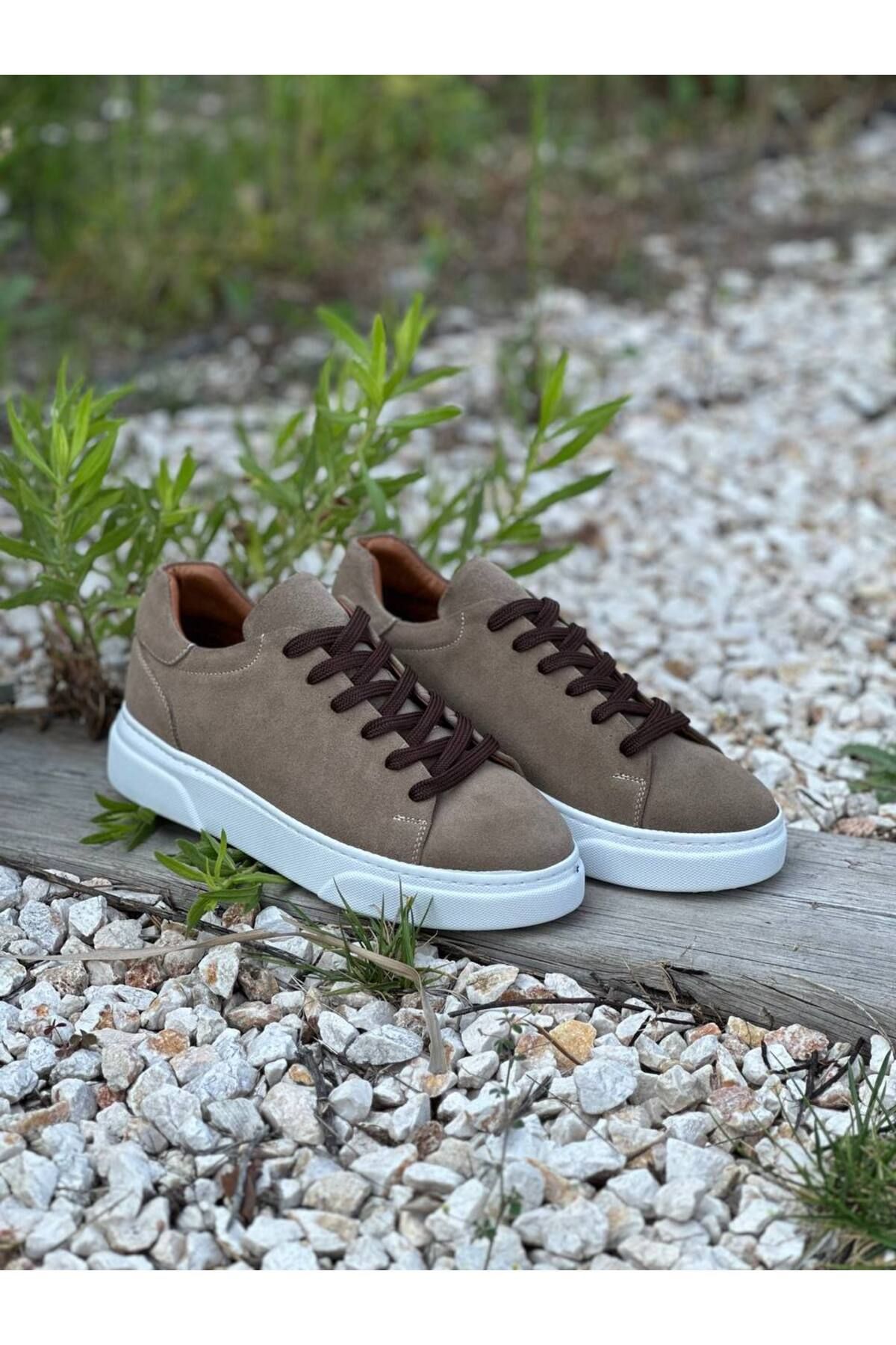 DERWARDEIN Kahverengi Kum Süet Erkek Spor Ayakkabı Hakiki Deri - Günlük Sneaker Modeli