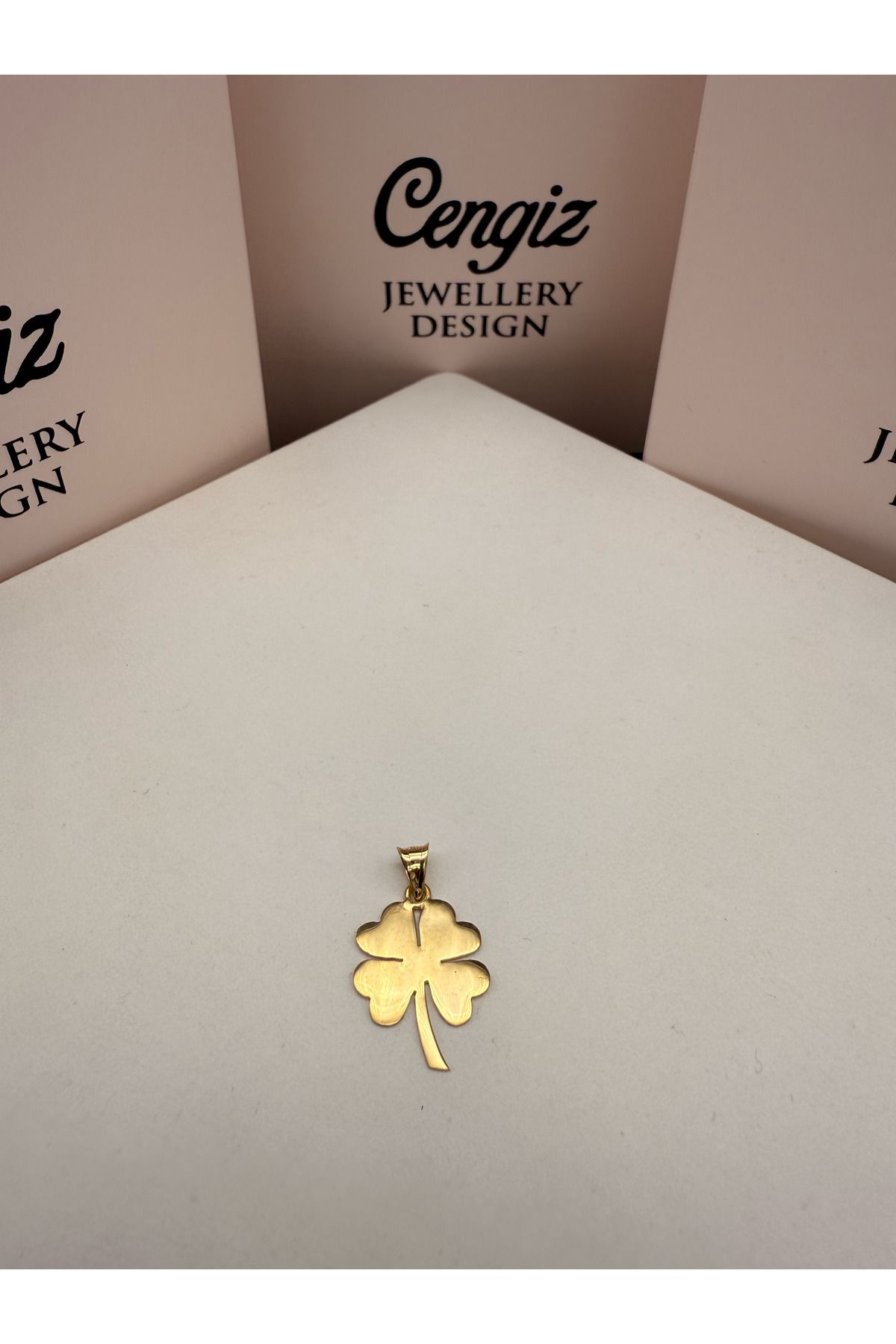 cengizjewellery 14 Ayar Altın Çift Taraflı Yonca Kolye Ucu