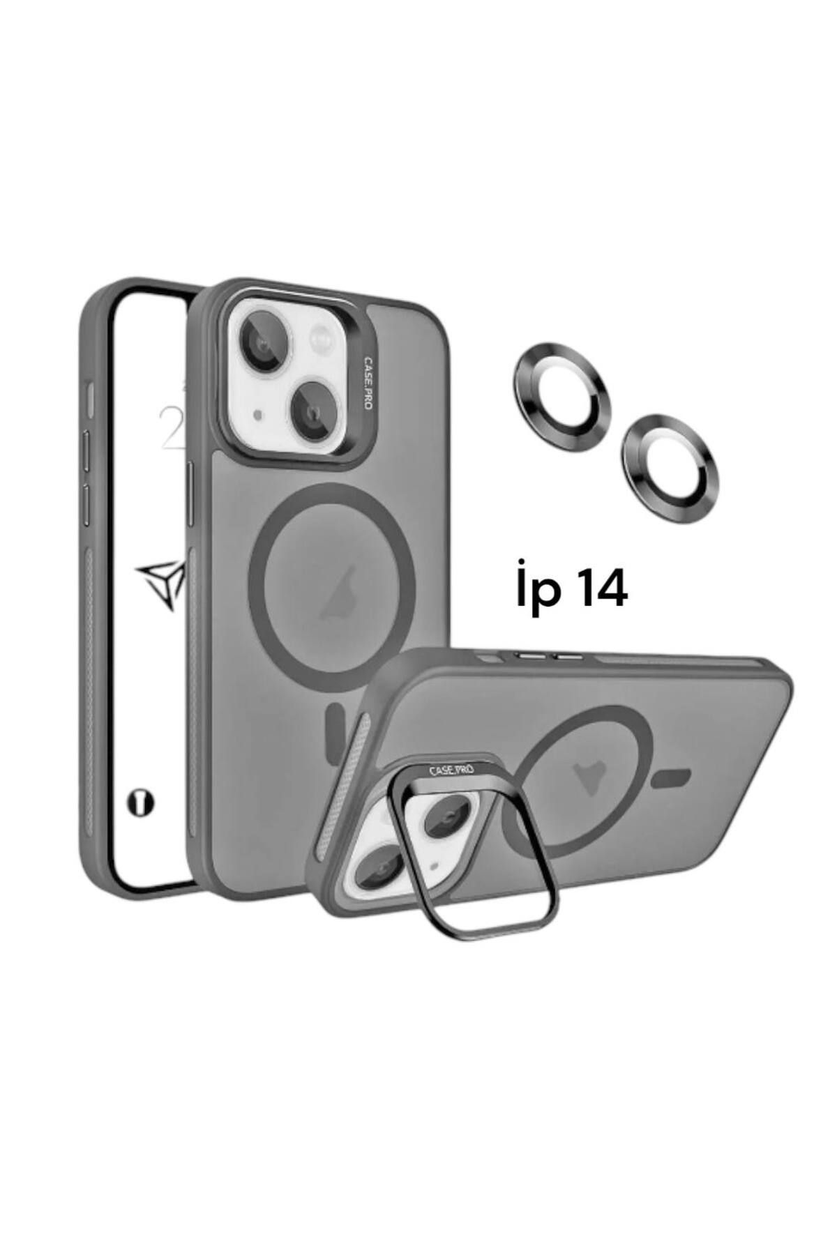 Bruntoo BR Apple İphone 14 Uyumlu Mat Serisi Standlı Kapak Magsafe Kılıf +Lens Koruma .