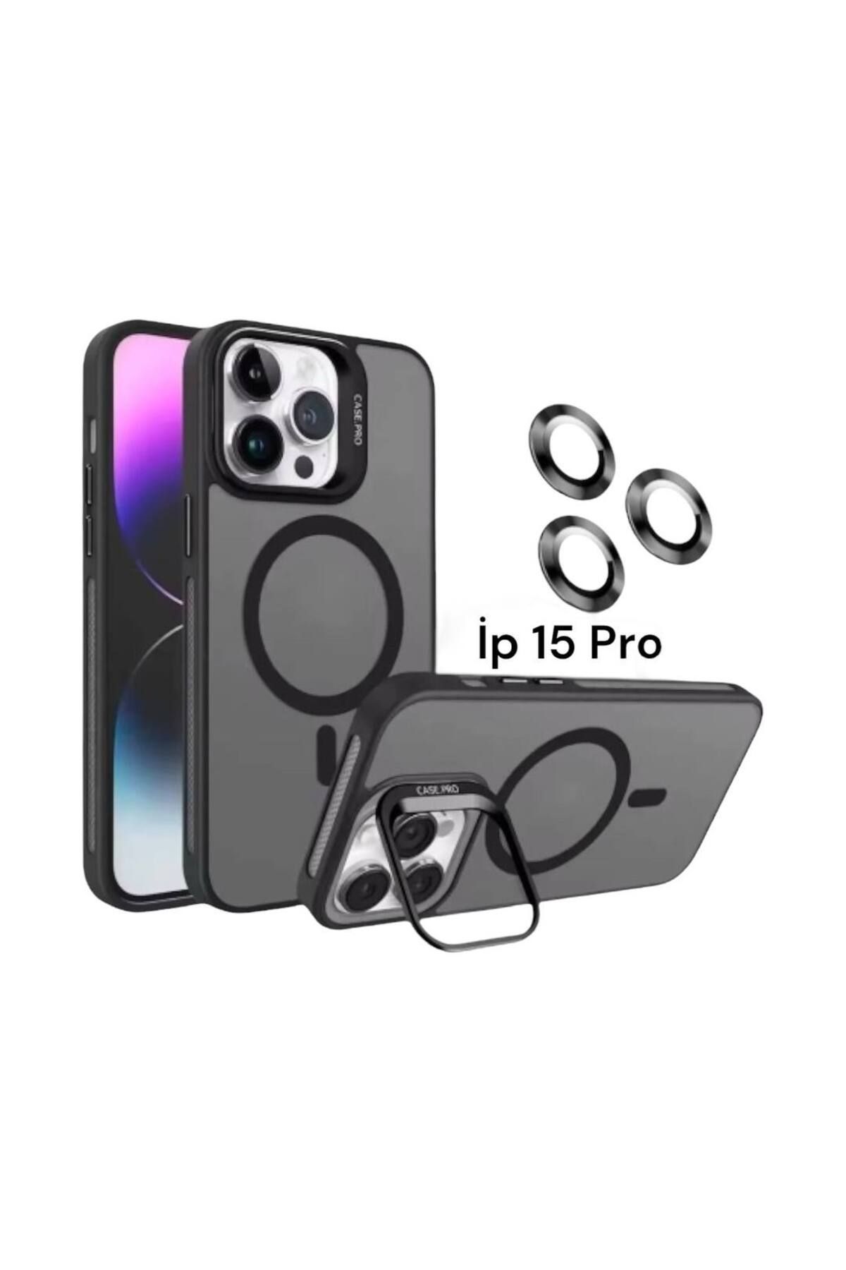 Bruntoo BR Apple İphone 15 Pro Uyumlu Mat Serisi Standlı Kapak Magsafe Kılıf +Lens Koruma .