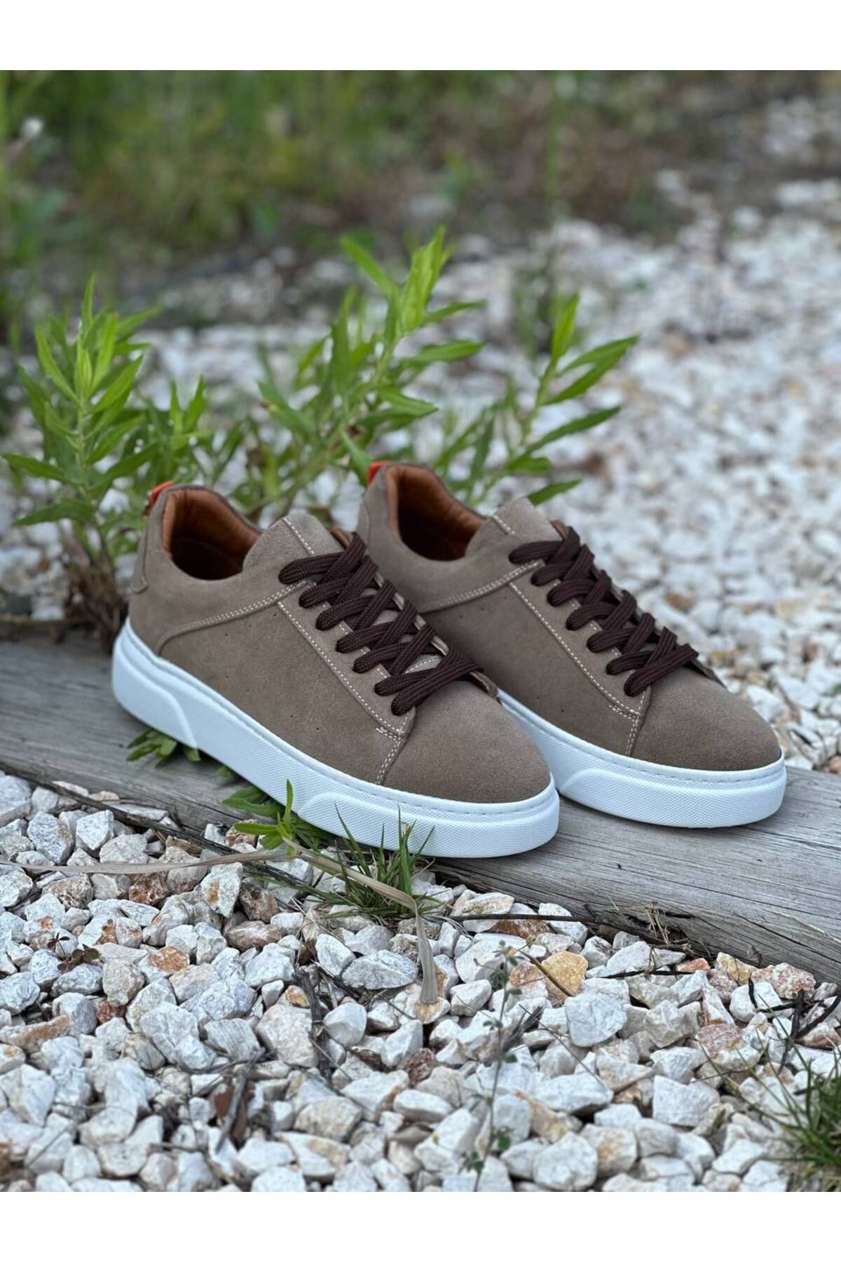 DERWARDEIN Kahverengi Kum Süet Erkek Spor Ayakkabı Hakiki Deri - Günlük Sneaker Modeli