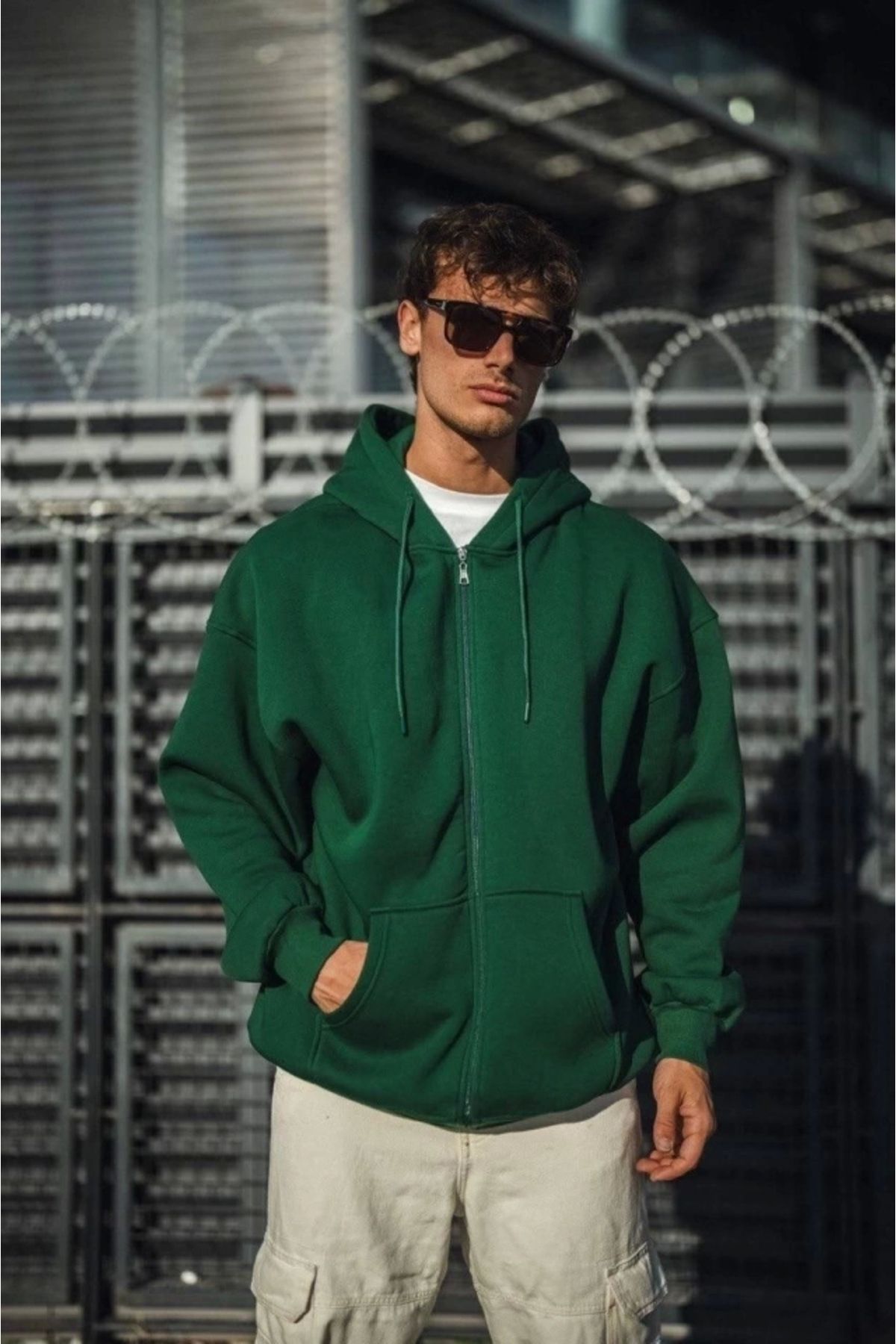 Butik Oversize Tam Fermuarlı Uzun Kol Hırka - Haki