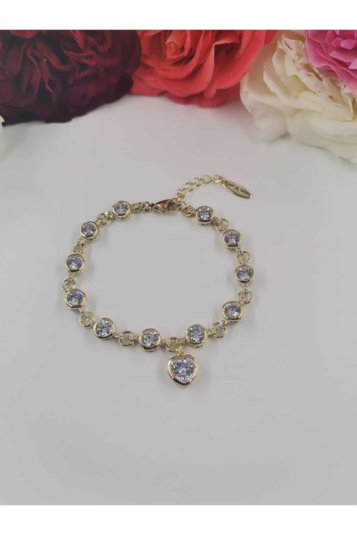 Wibex accessory 14.K Altın Kaplama Zirkon Taşlı Bileklik (Not. Ürünün 2.cm Daraltması Mevcut)