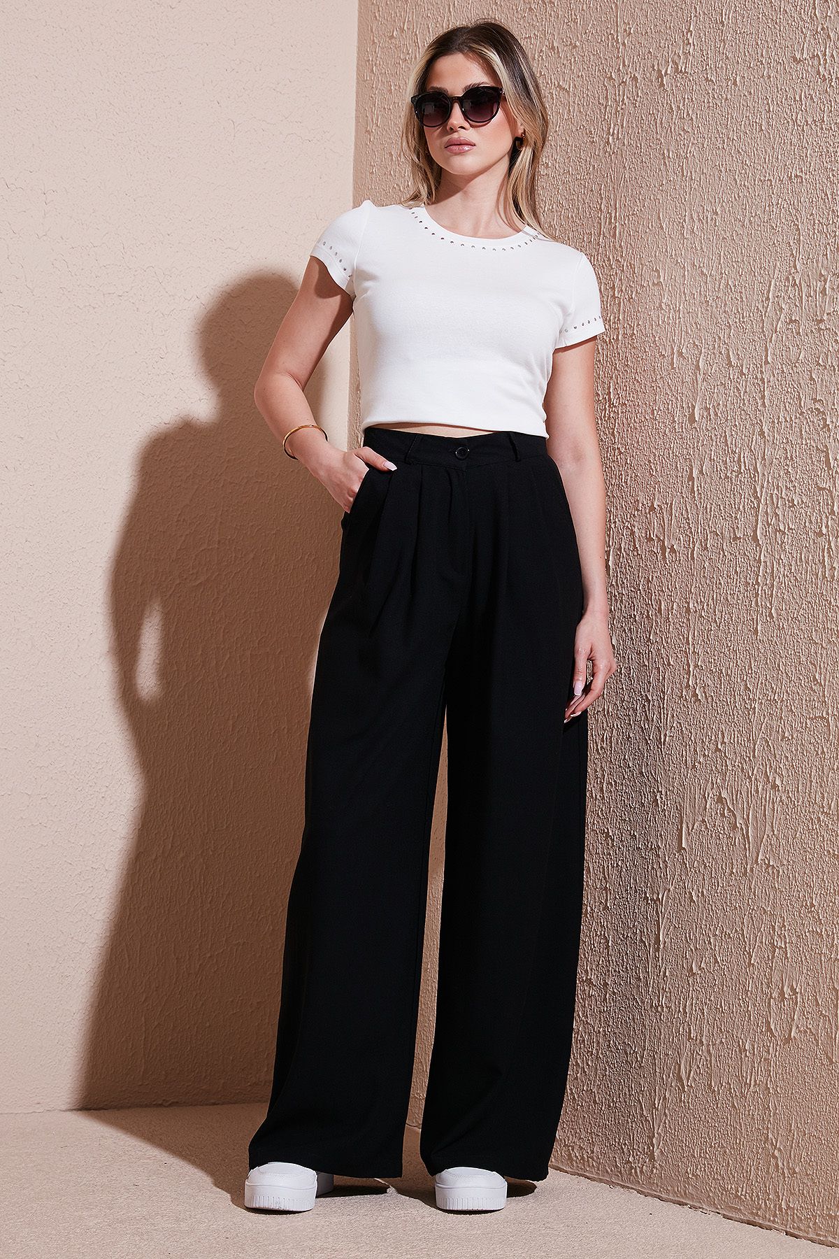 Lela Wide Leg Yüksek Bel Geniş Paça Palazzo Pantolon PANTOLON 5866290