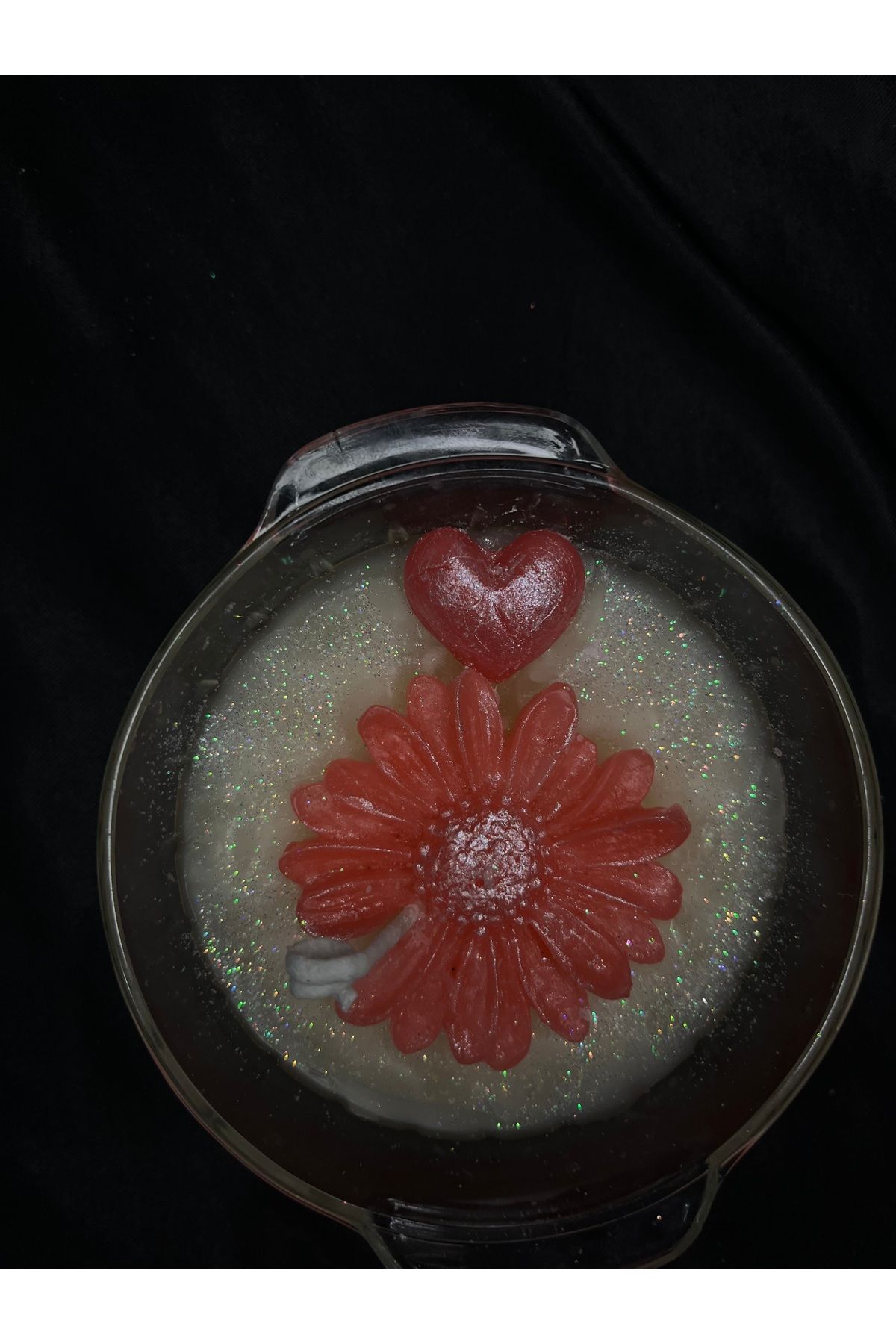 Nis Candle More Cam kasede çiçek detaylı mum