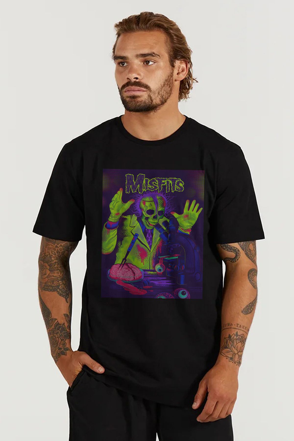 MODA Misfits Baskılı Oversize Kalıp Siyah Geniş Bol Kesim Erkek Tişört