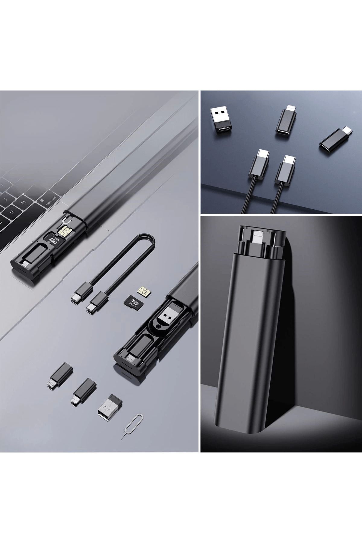 merland benvecocuk Cep Tipi 60w Bas Aç Type-c,iphone Şarj,micro Usb Hızlı Şarj Data Kablo Seti ( Lisinya )