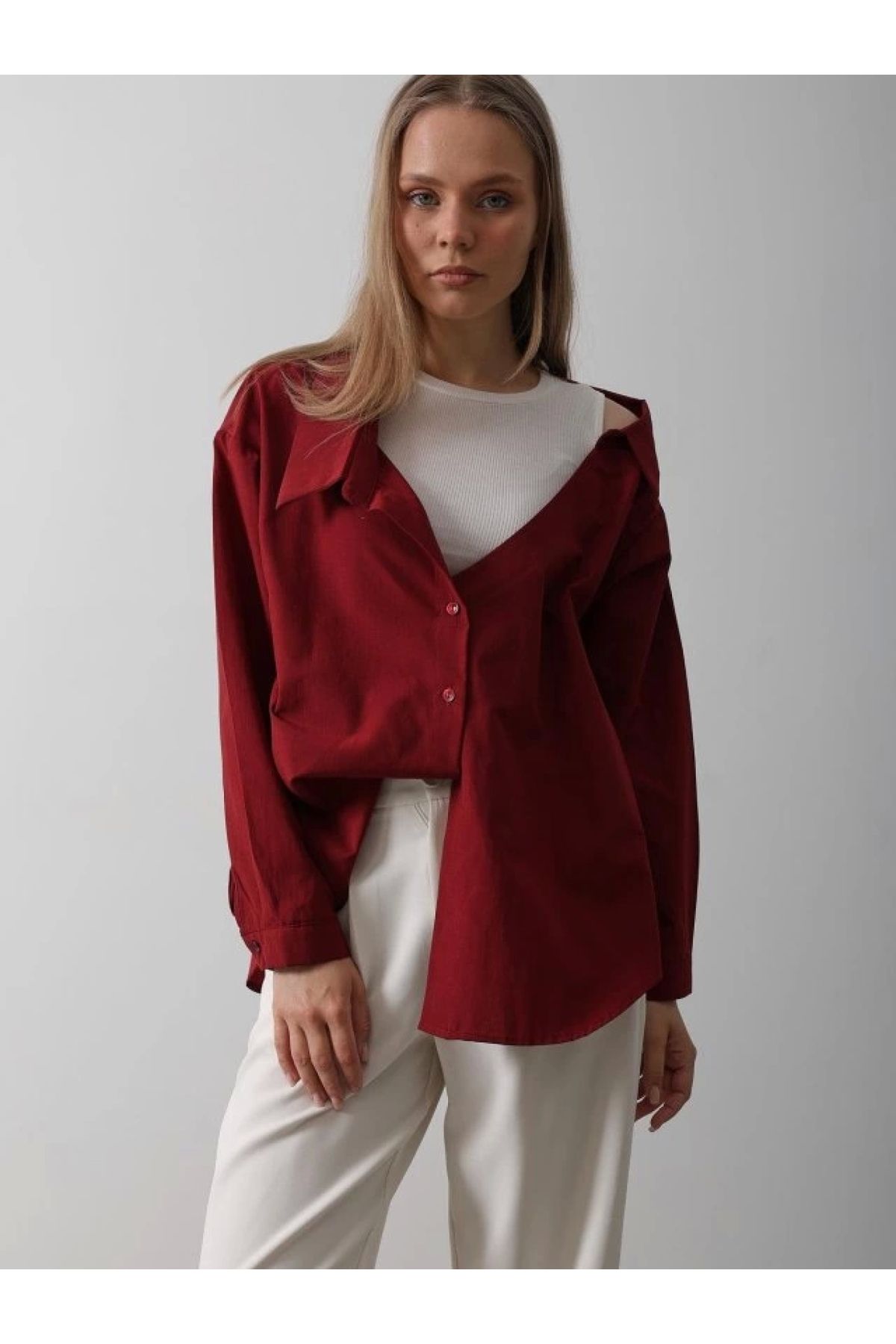POLEXP Bordo Atlet Detaylı Gömlek - Yeni Trend!