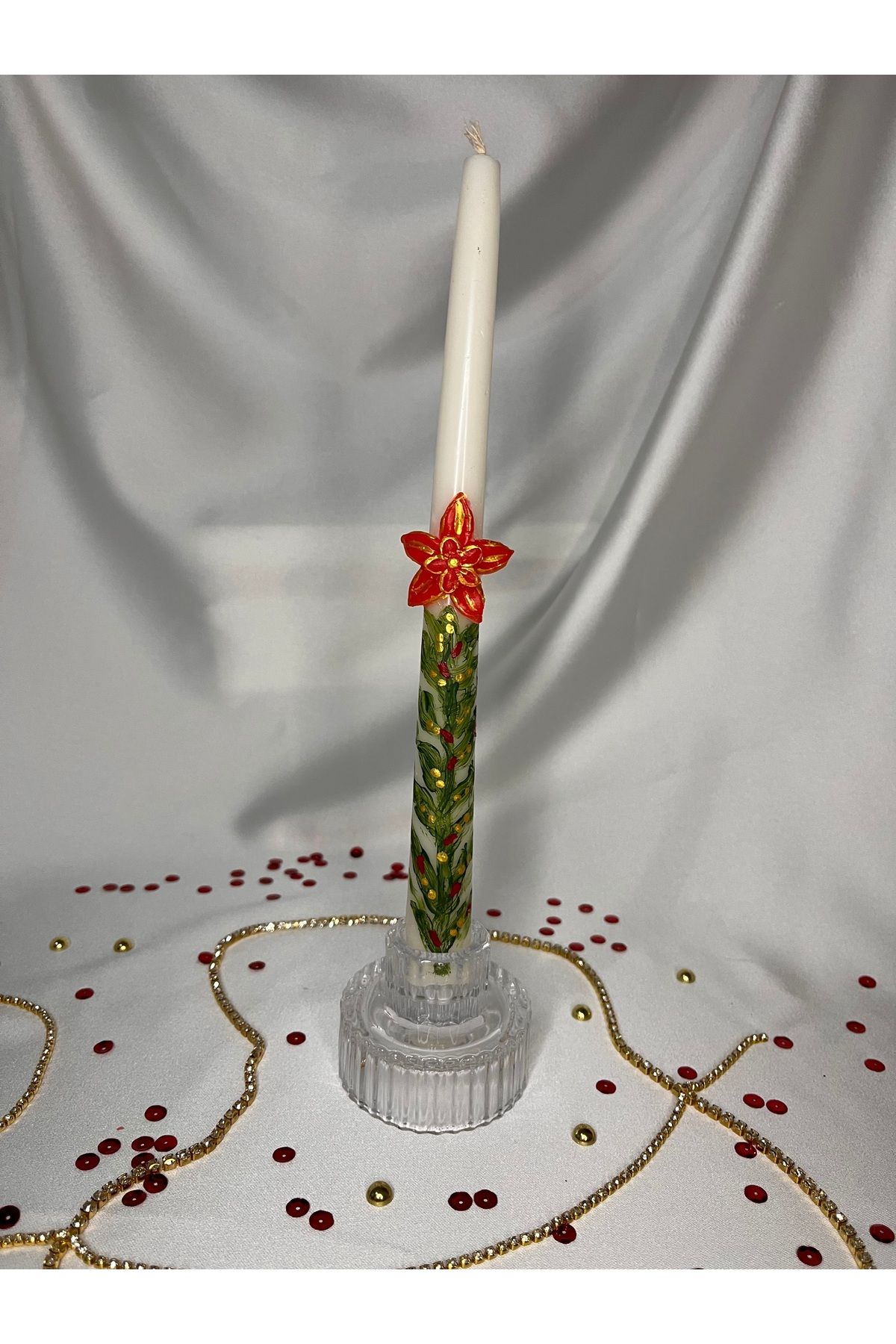 Nis Candle More çiçek detaylı renkli şamdan mum