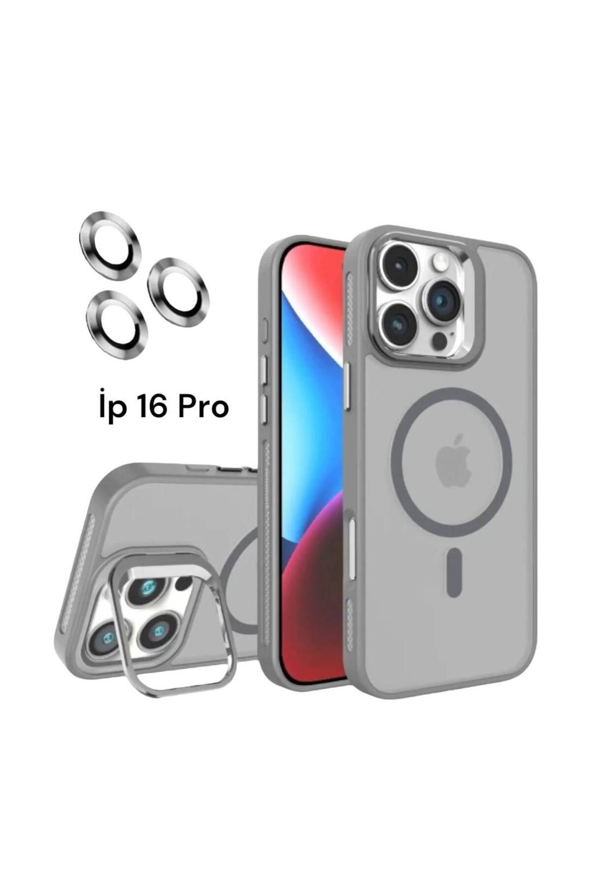 Bruntoo BR Apple İphone 16 Pro Uyumlu Mat Serisi Standlı Kapak Magsafe Kılıf +Lens Koruma .