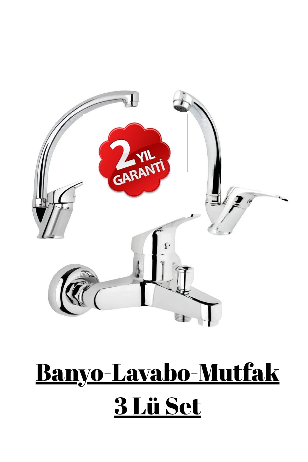 JustBS Paslanmaz Krom Mix 3'lü Banyo Batarya Seti Duş Mutfak Lavabo Bataryası
