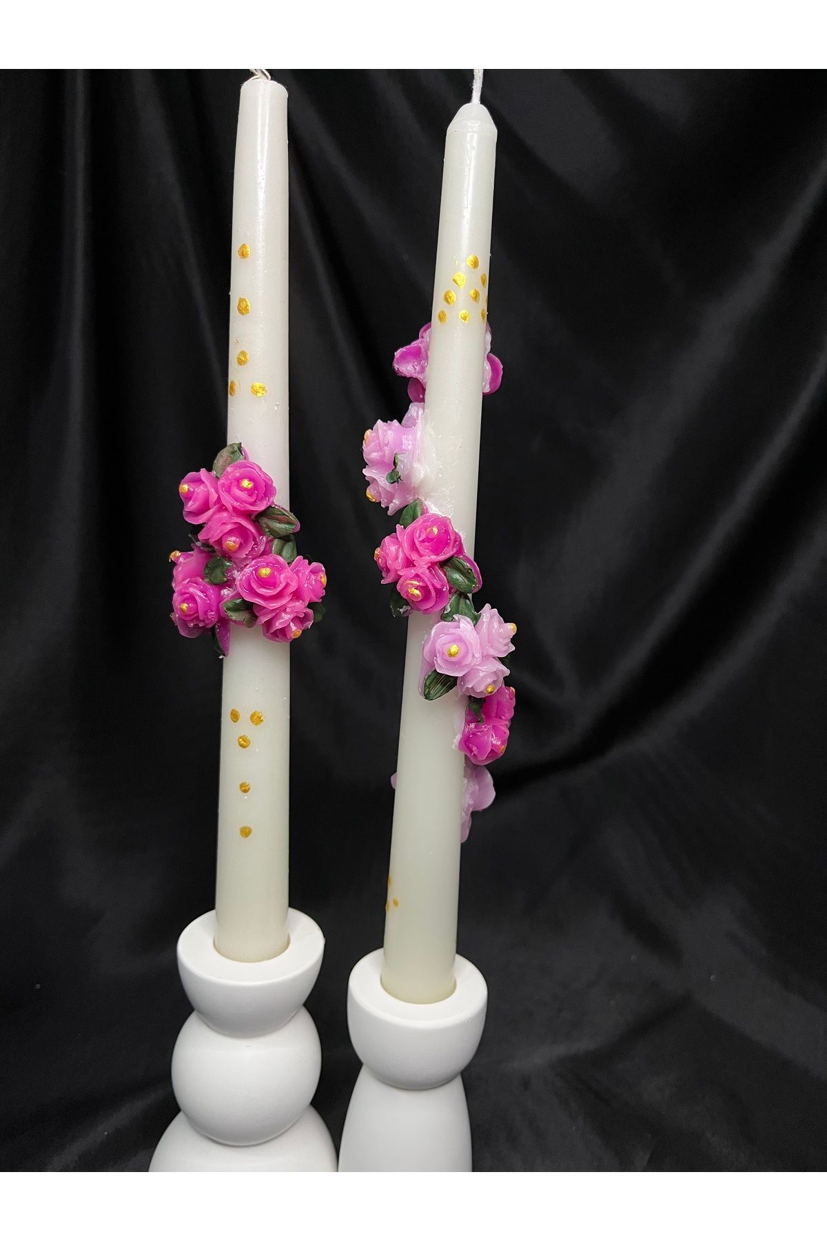 Nis Candle More 2'li Çiçek Detaylı Kabartma Desen Şamdan Mum