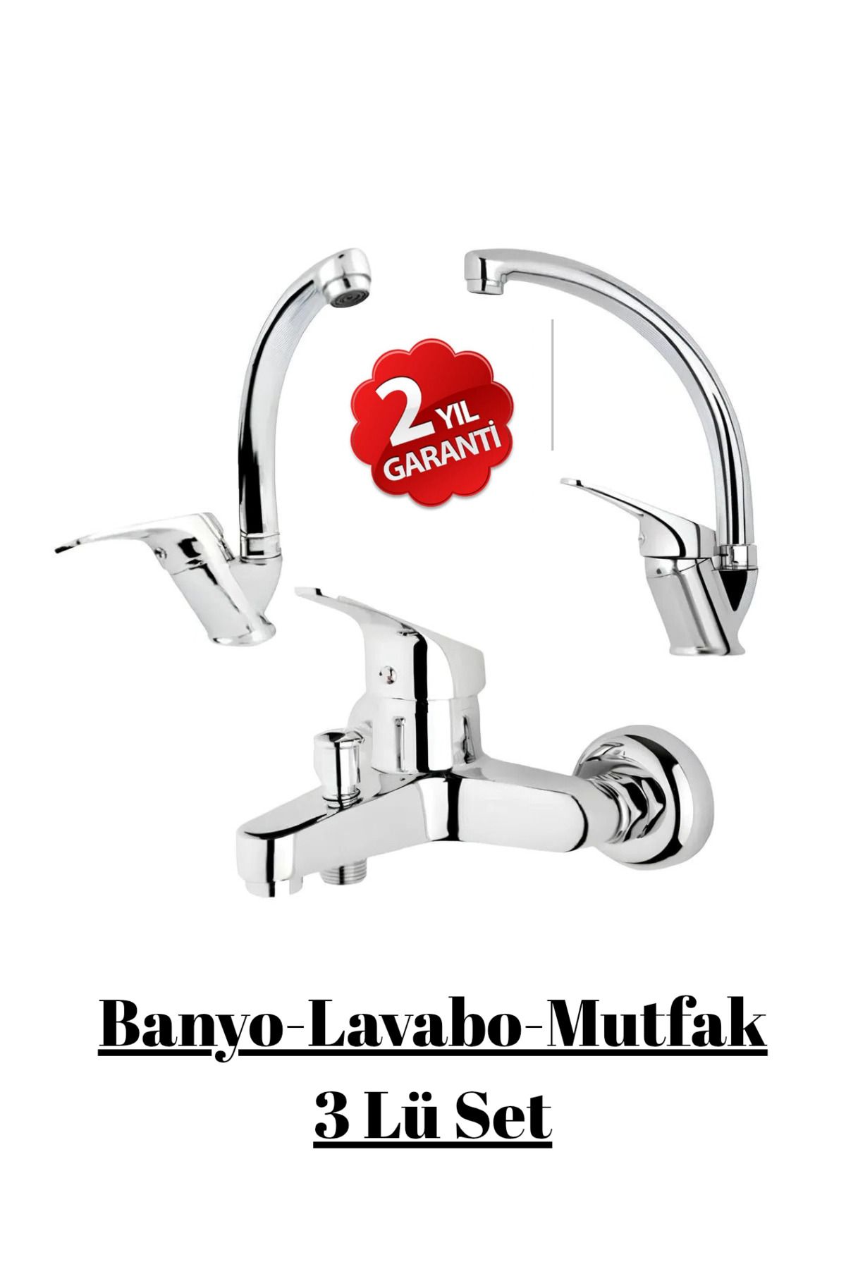 JustBS Krom Mix 3'lü Banyo Batarya Seti Duş Mutfak Lavabo Bataryası